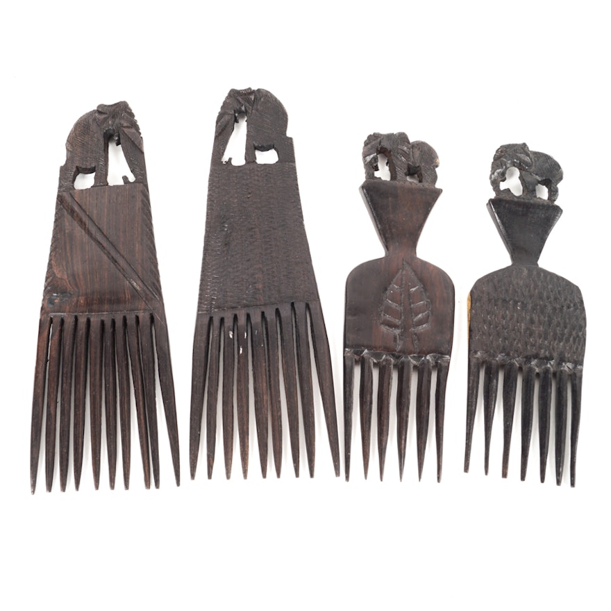 Vintage Carved Wooden Elephant Combs