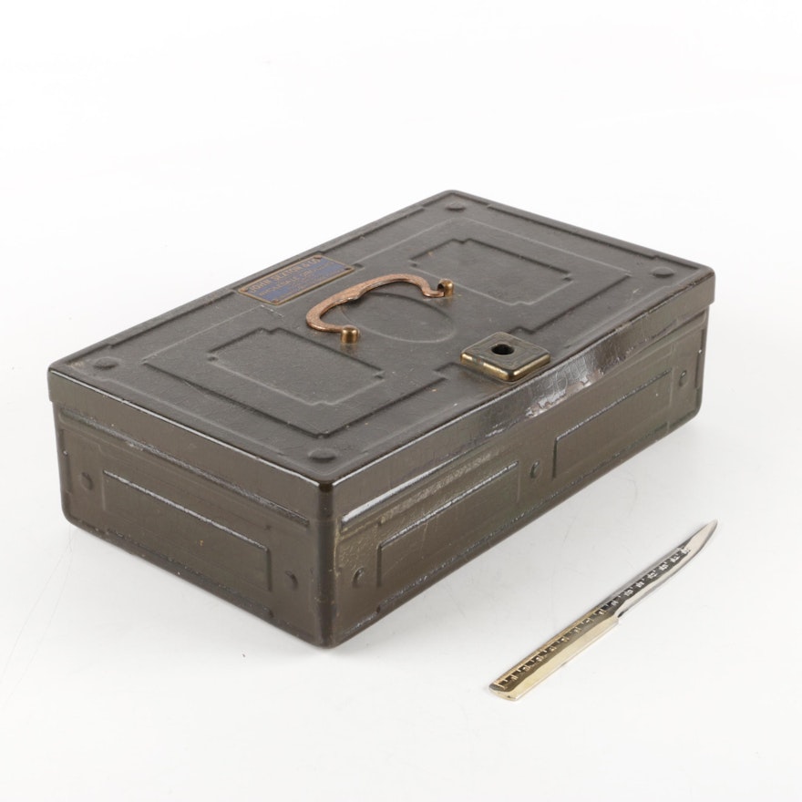Vintage Metal Box with Ruled Letter Opener