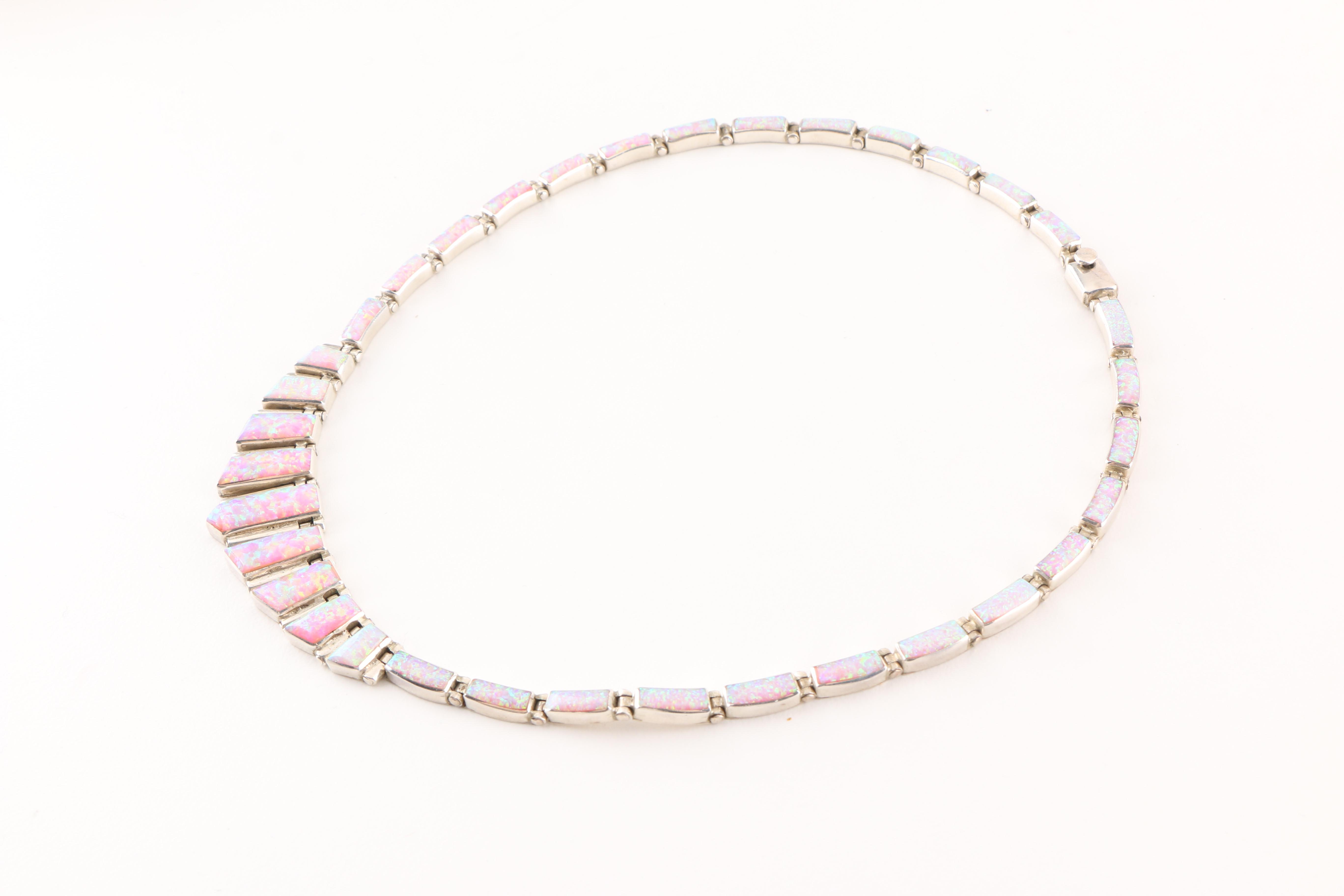 Sterling Silver Synthetic Opal Parure