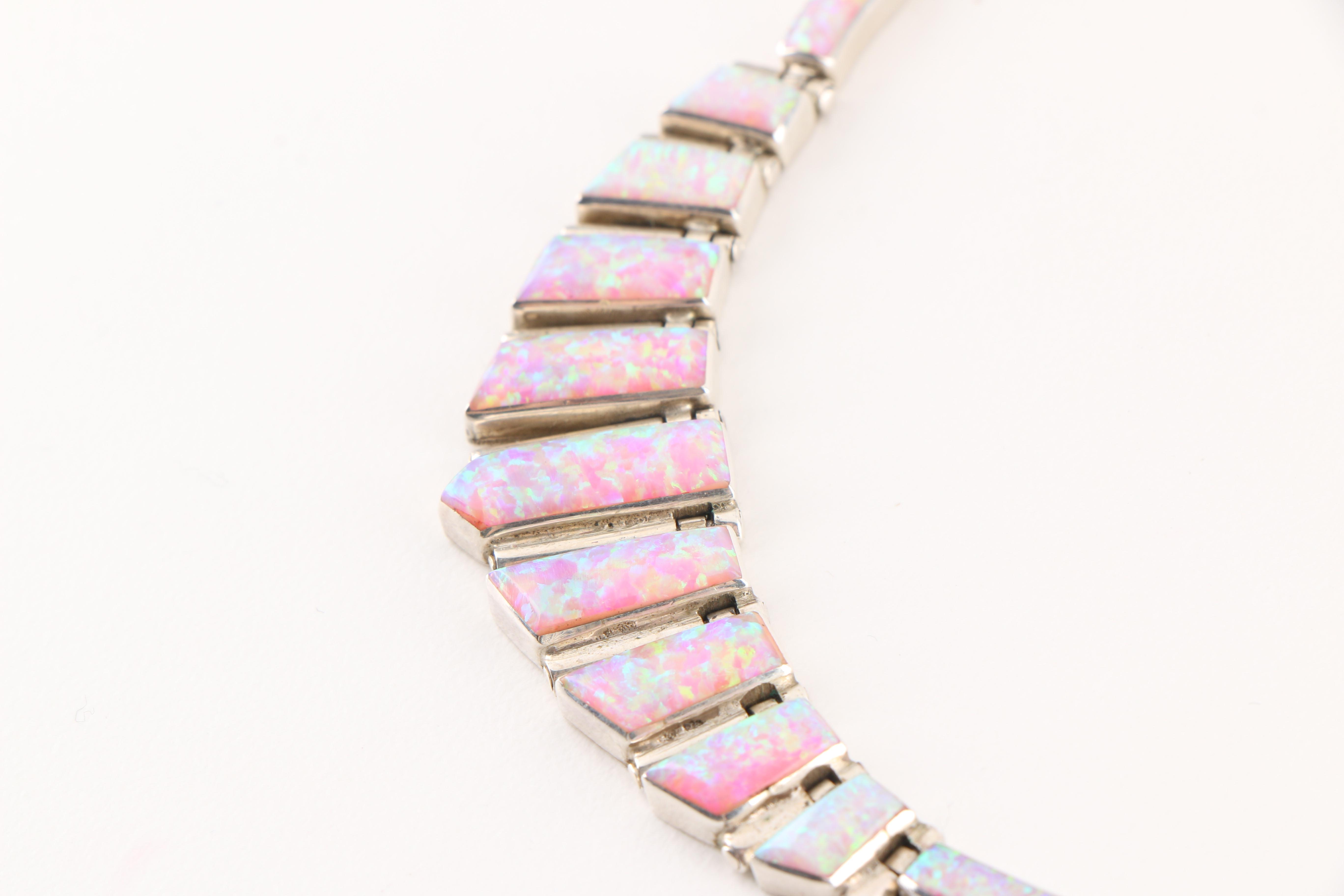 Sterling Silver Synthetic Opal Parure