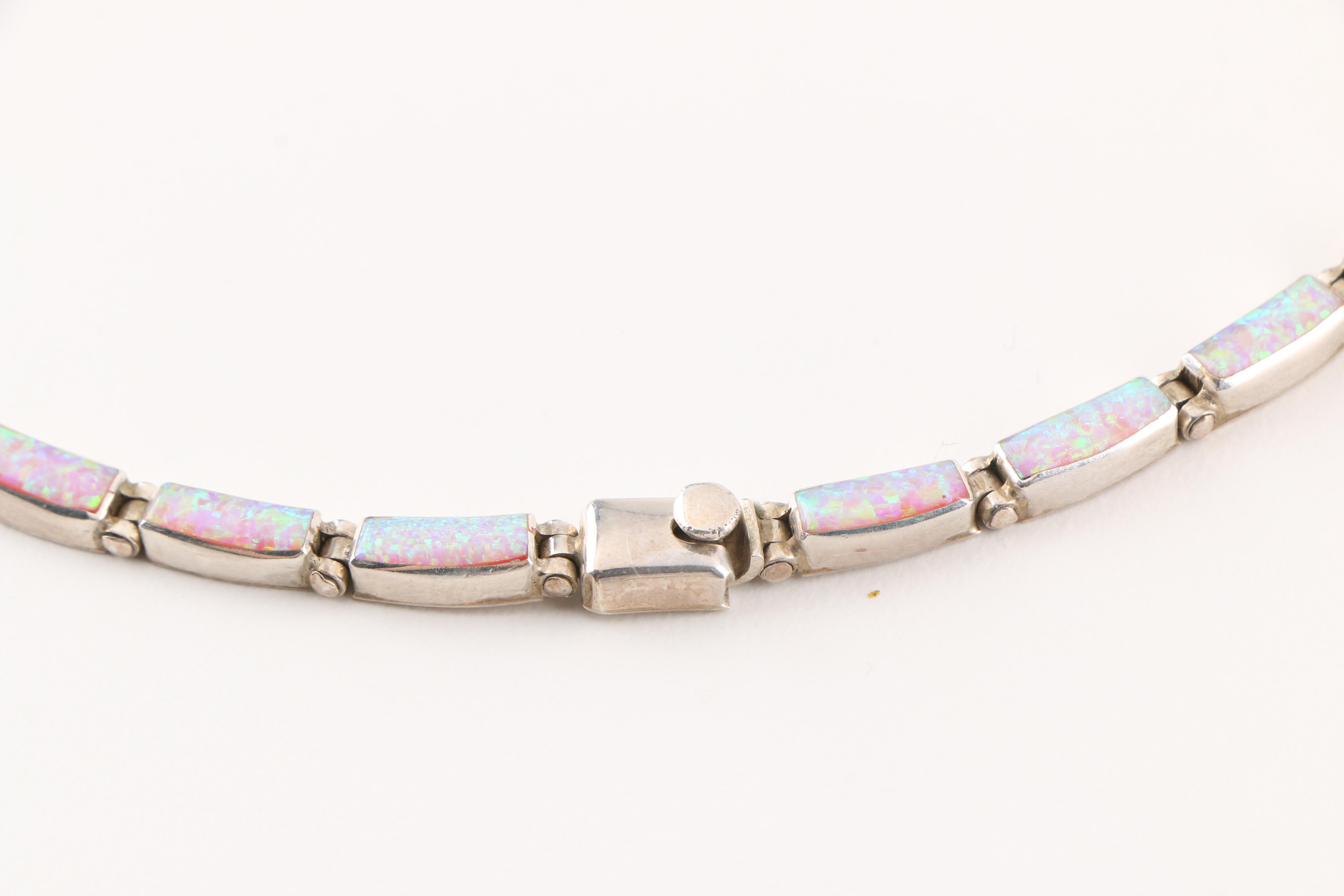Sterling Silver Synthetic Opal Parure