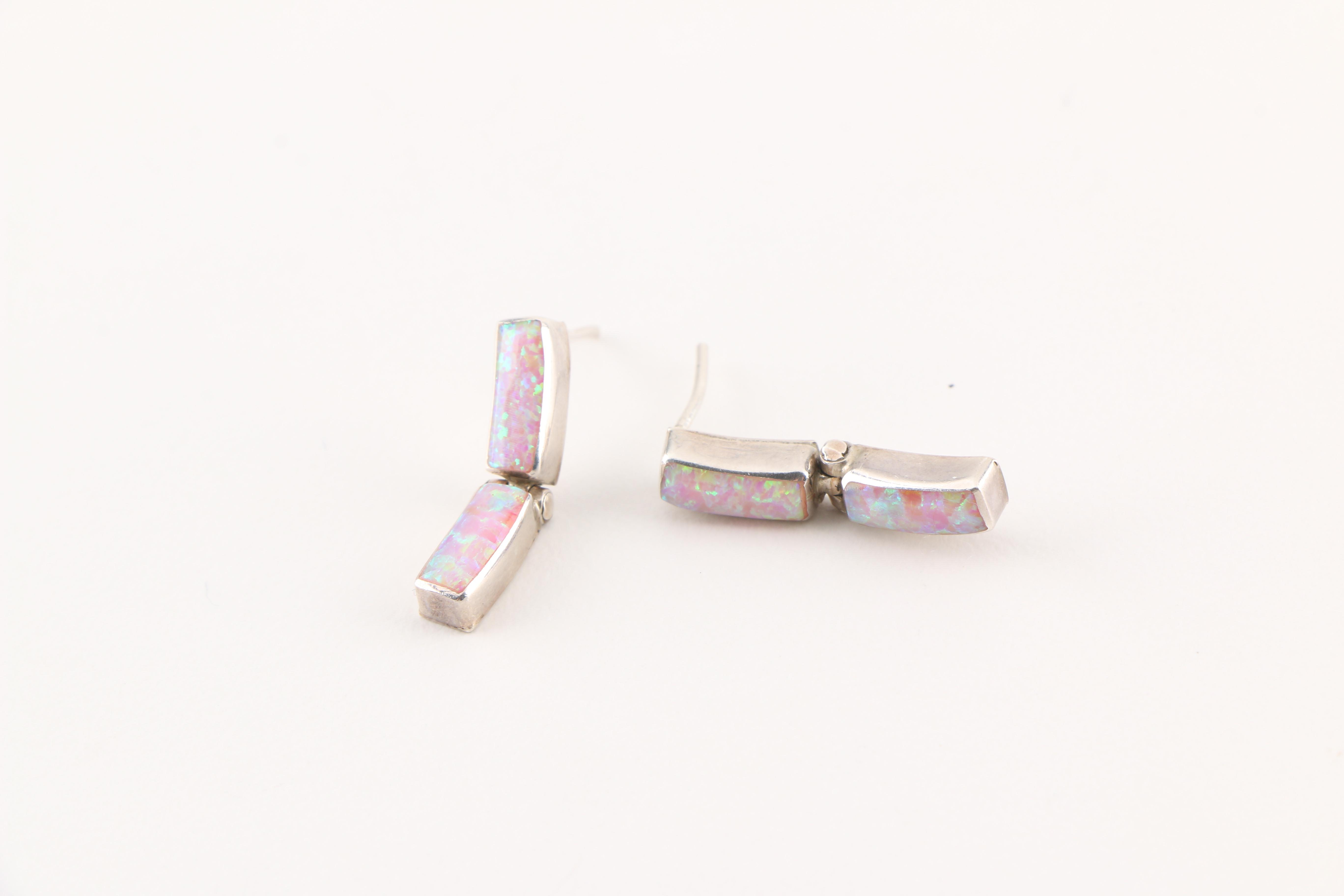Sterling Silver Synthetic Opal Parure