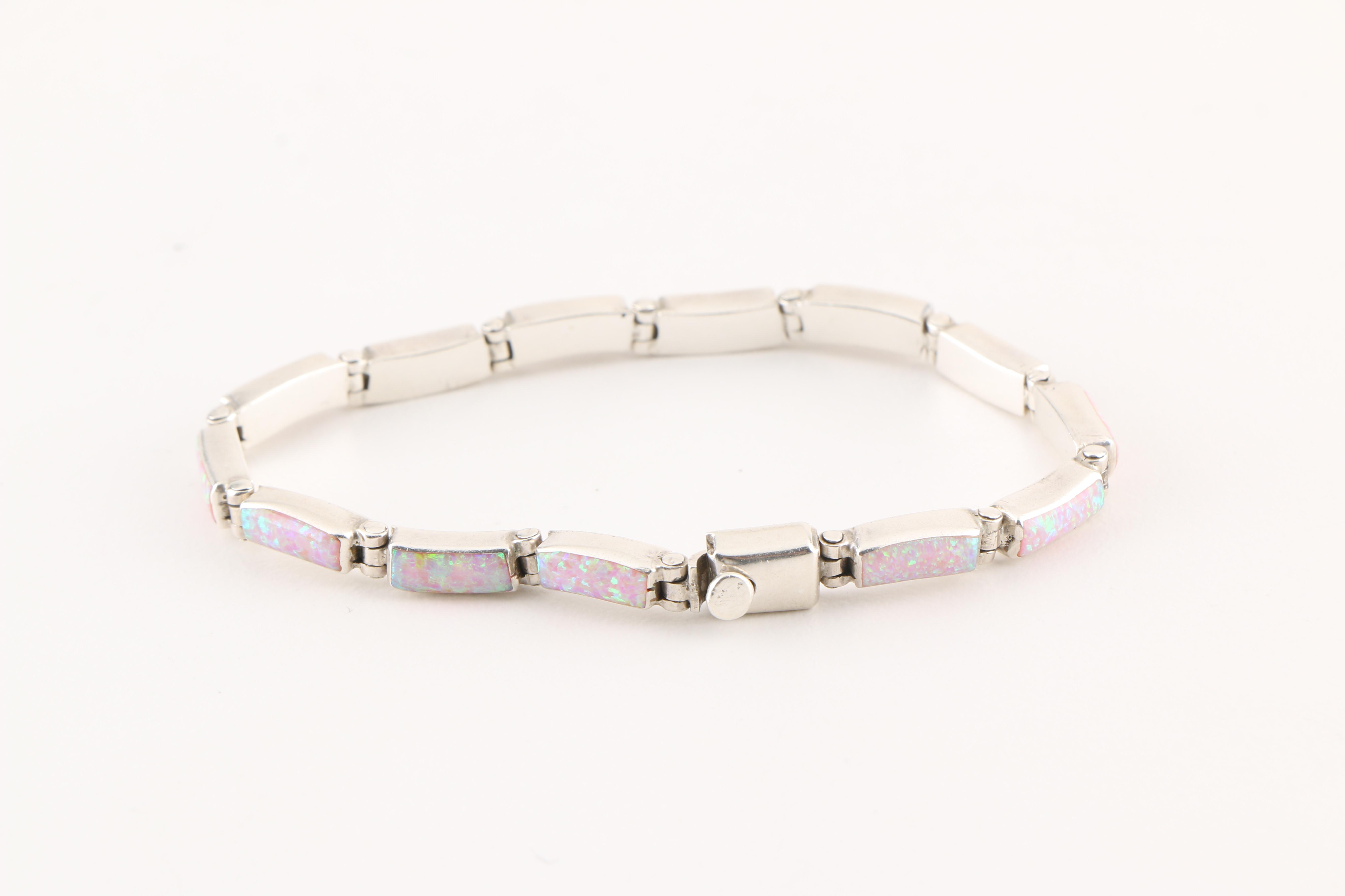 Sterling Silver Synthetic Opal Parure