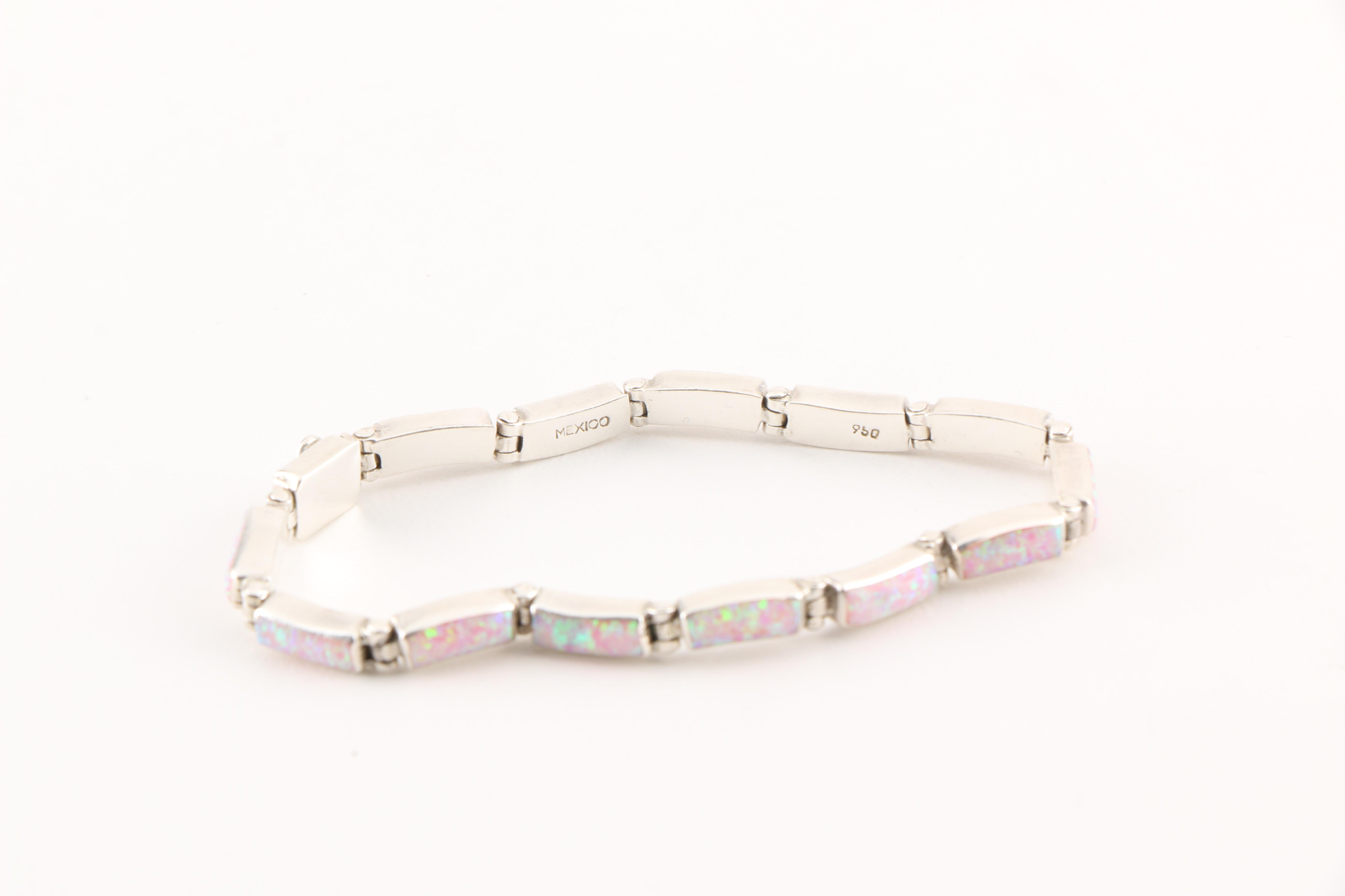 Sterling Silver Synthetic Opal Parure