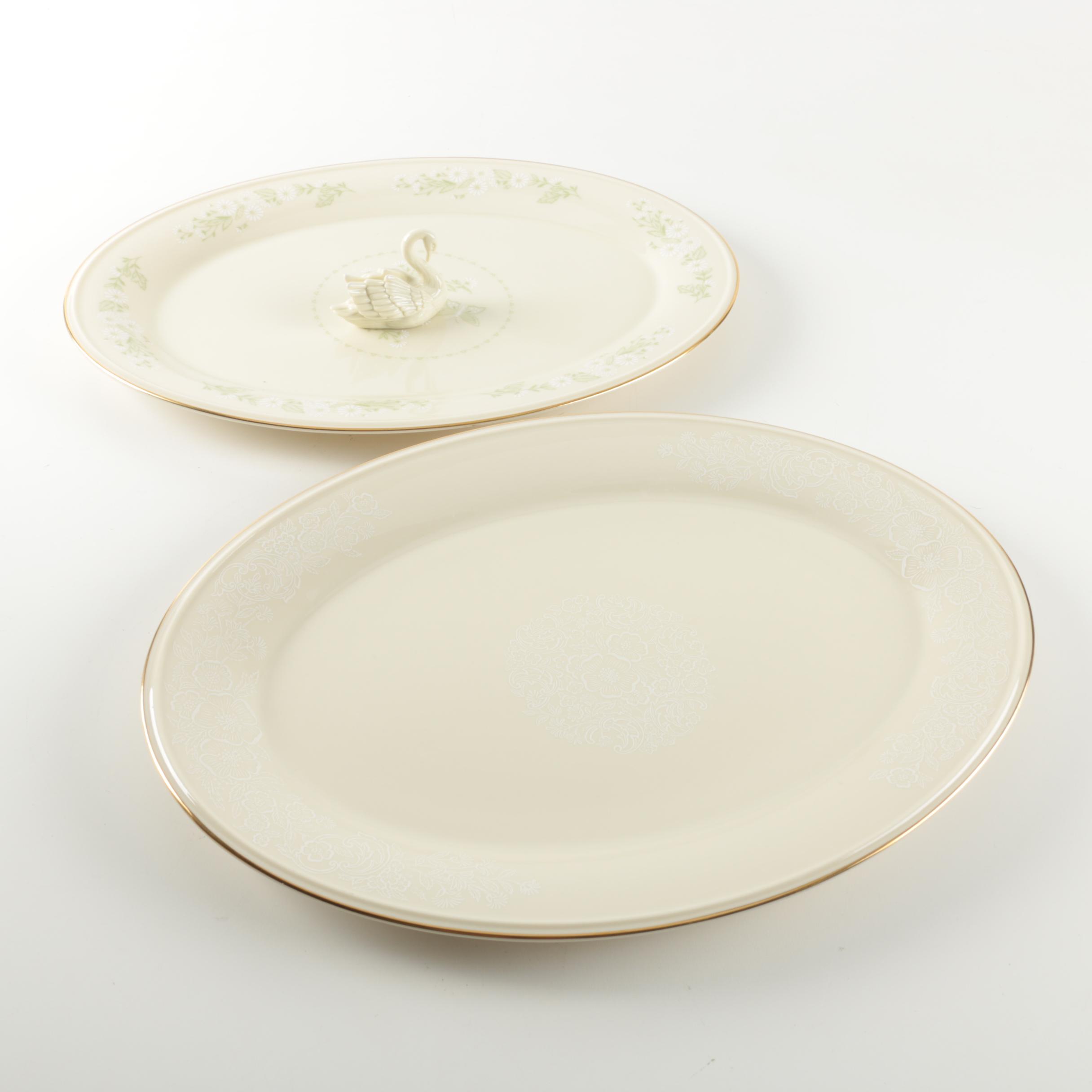 Lenox Serving Platters and Swan Figurine