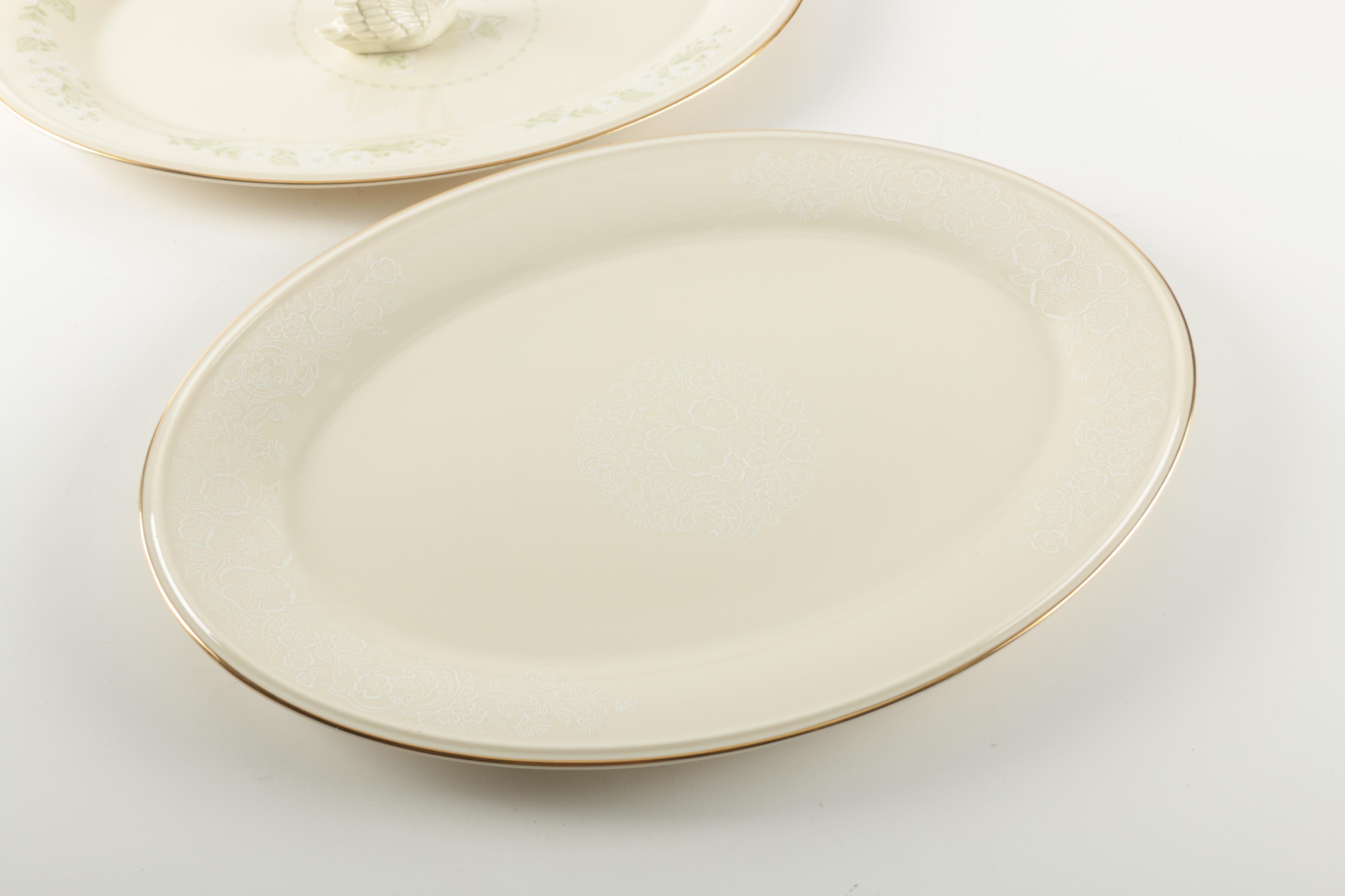 Lenox Serving Platters and Swan Figurine