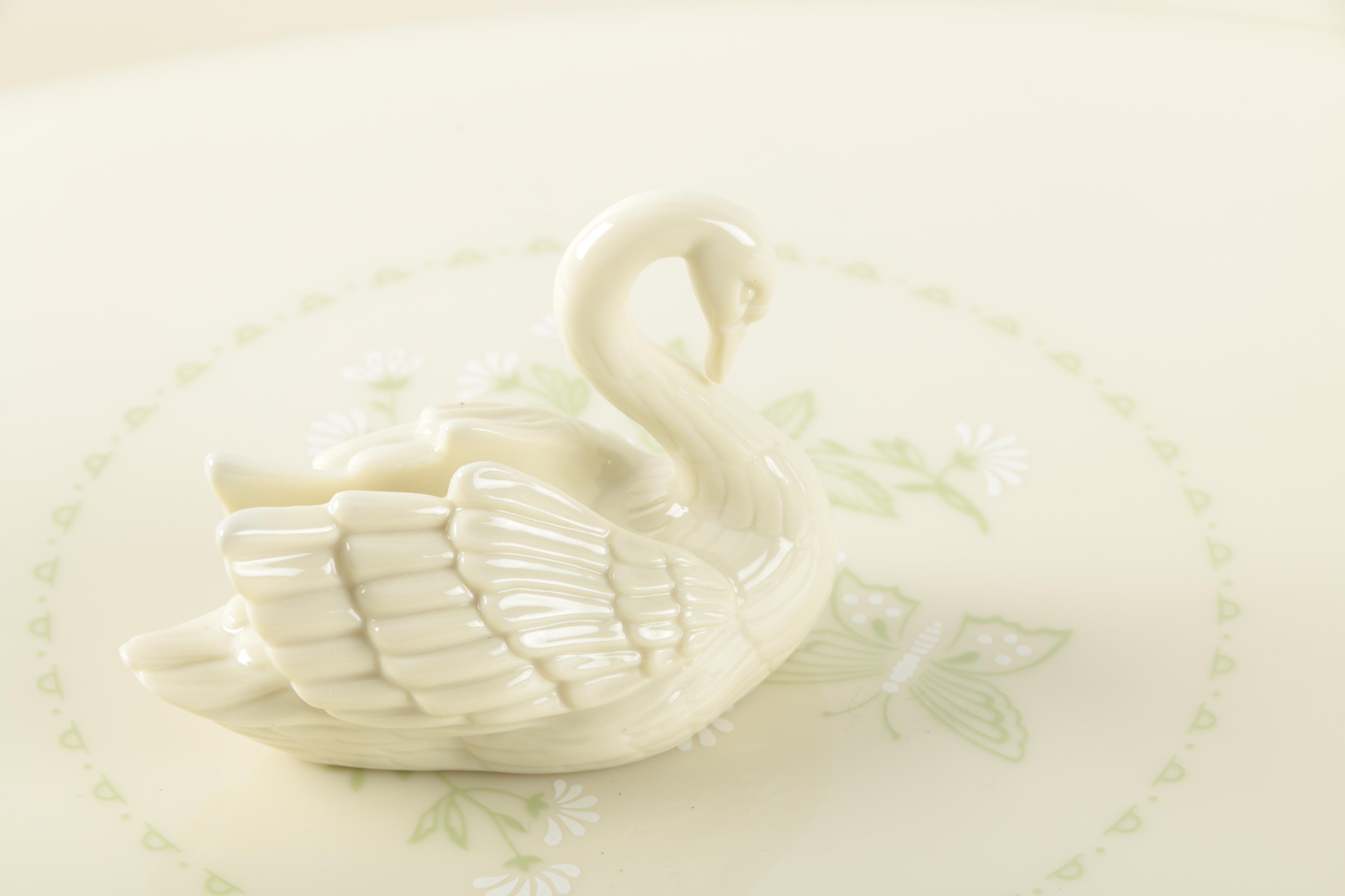 Lenox Serving Platters and Swan Figurine