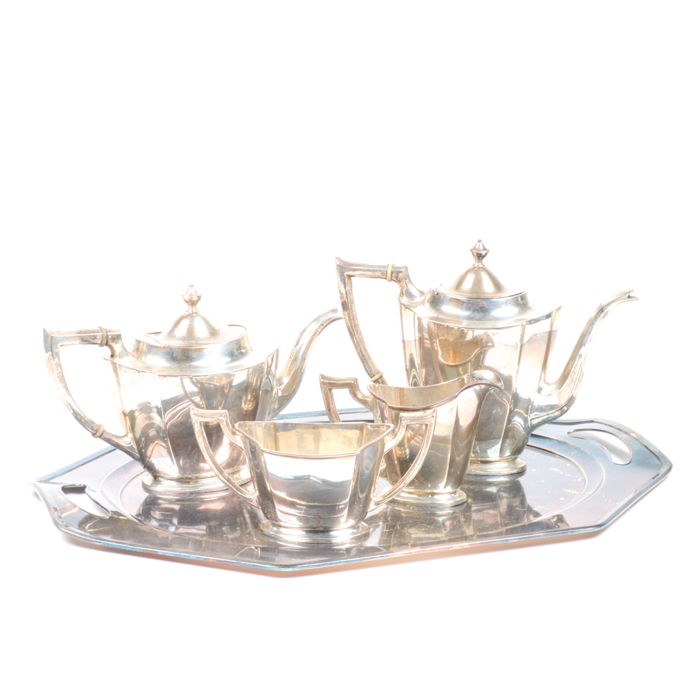 International Silver Co. Sterling Tea and Coffee Set and Silver Plate Tray