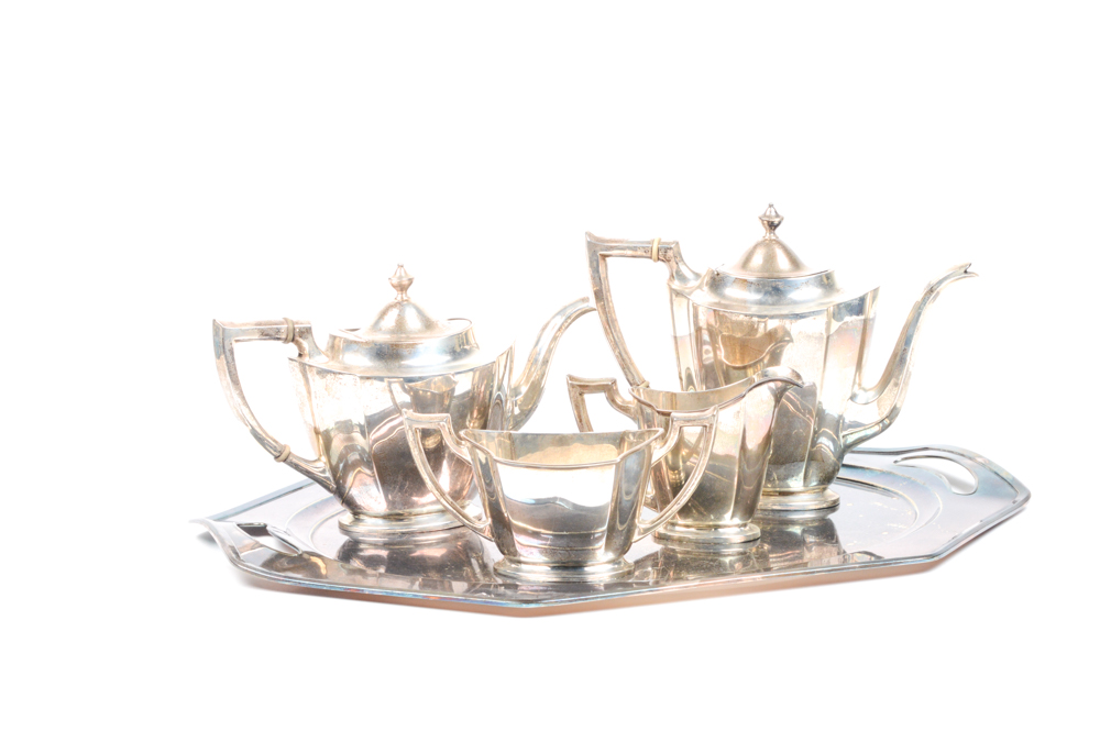 International Silver Co. Sterling Tea and Coffee Set and Silver Plate Tray