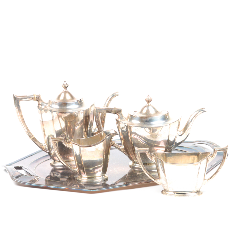 International Silver Co. Sterling Tea and Coffee Set and Silver Plate Tray