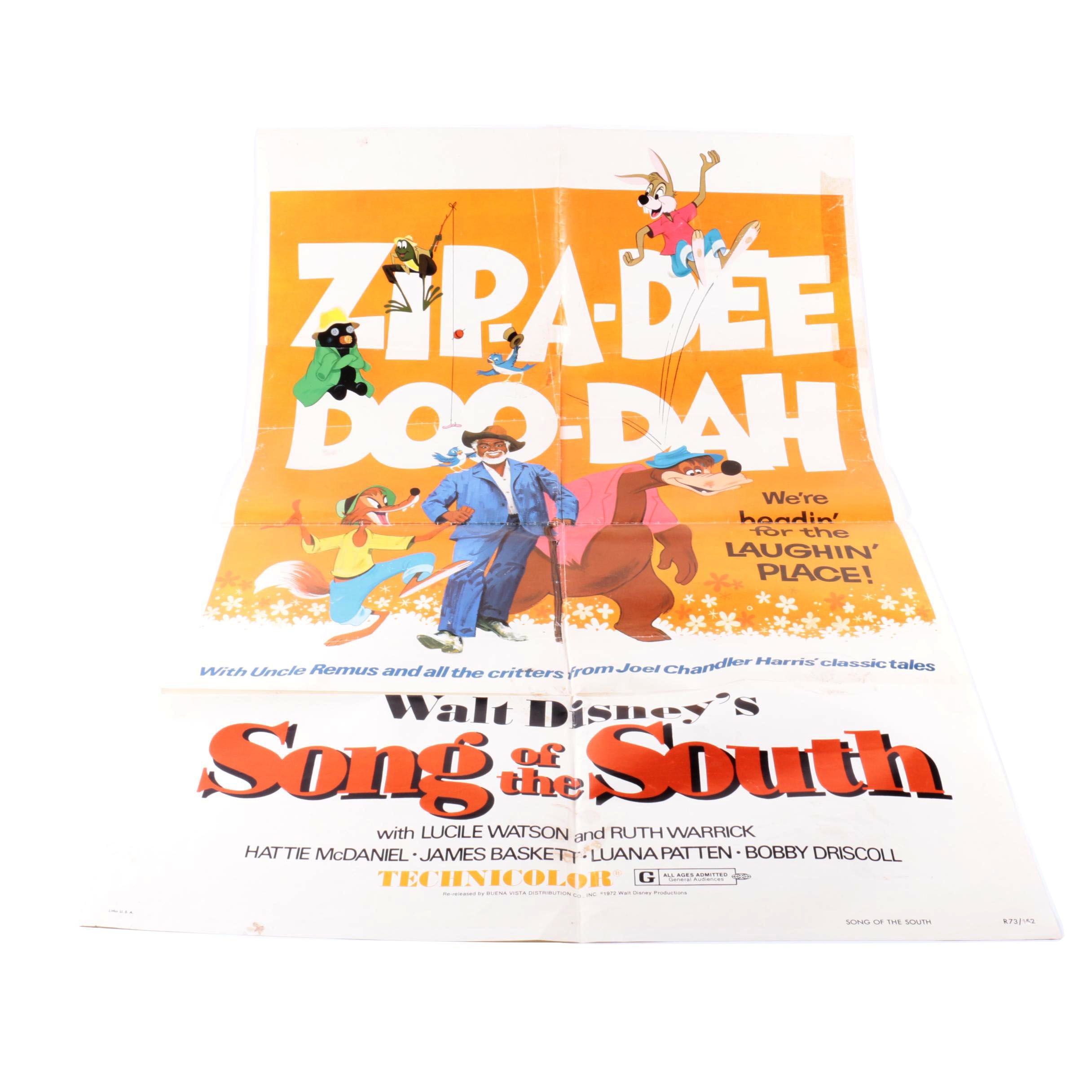 1972 Re-Release "Song of the South" National Screen Service Movie Poster