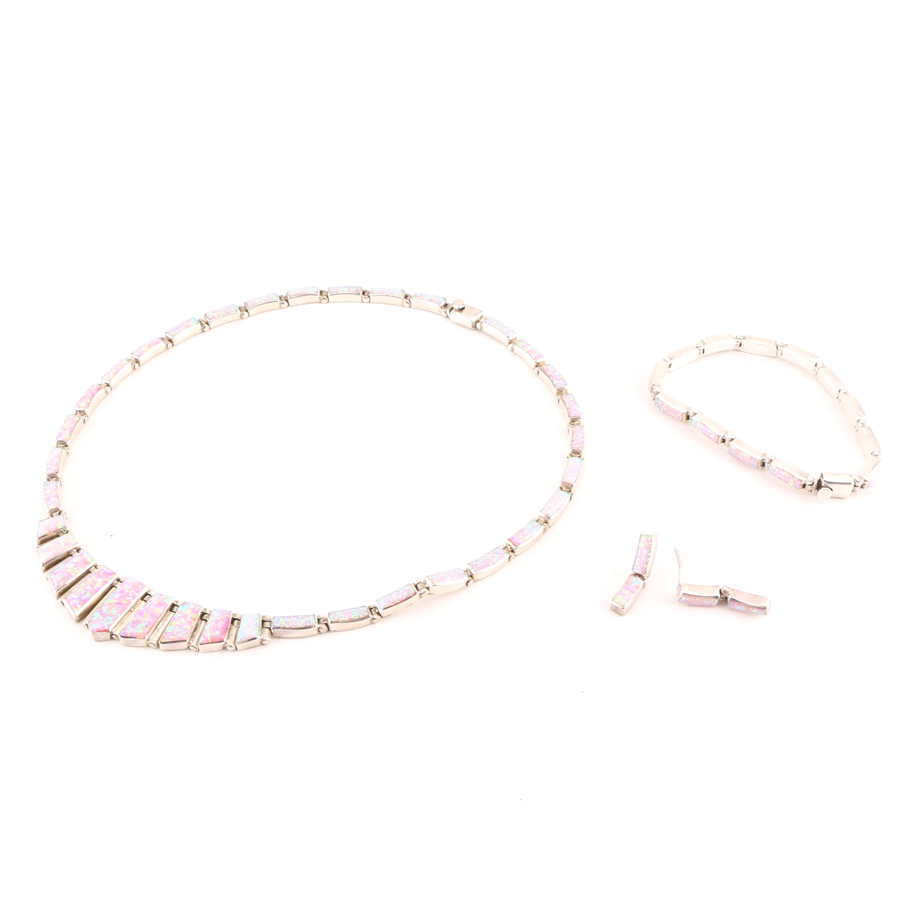 Sterling Silver Synthetic Opal Parure