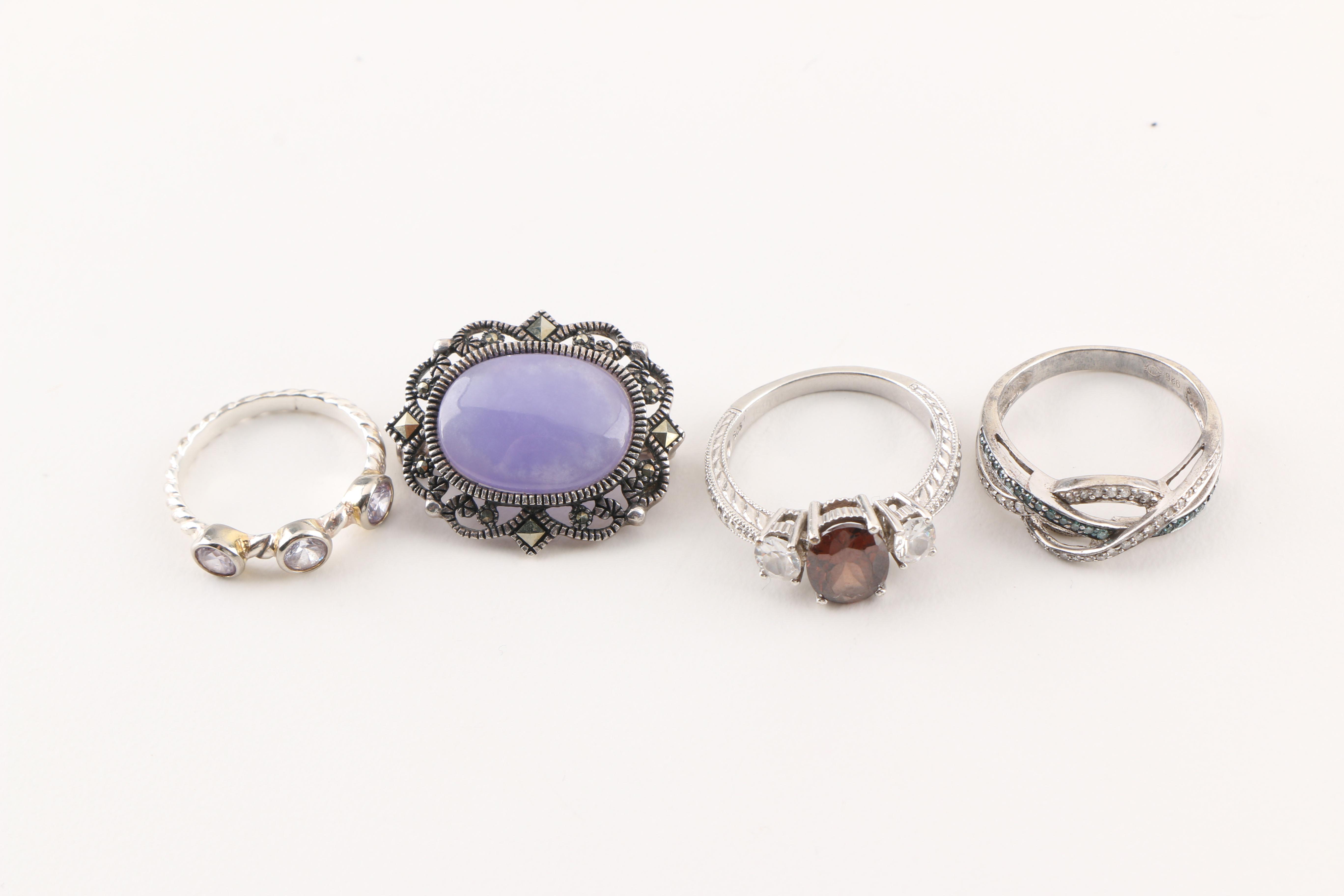 Assortment Of Sterling Silver Jewelry Including Diamonds