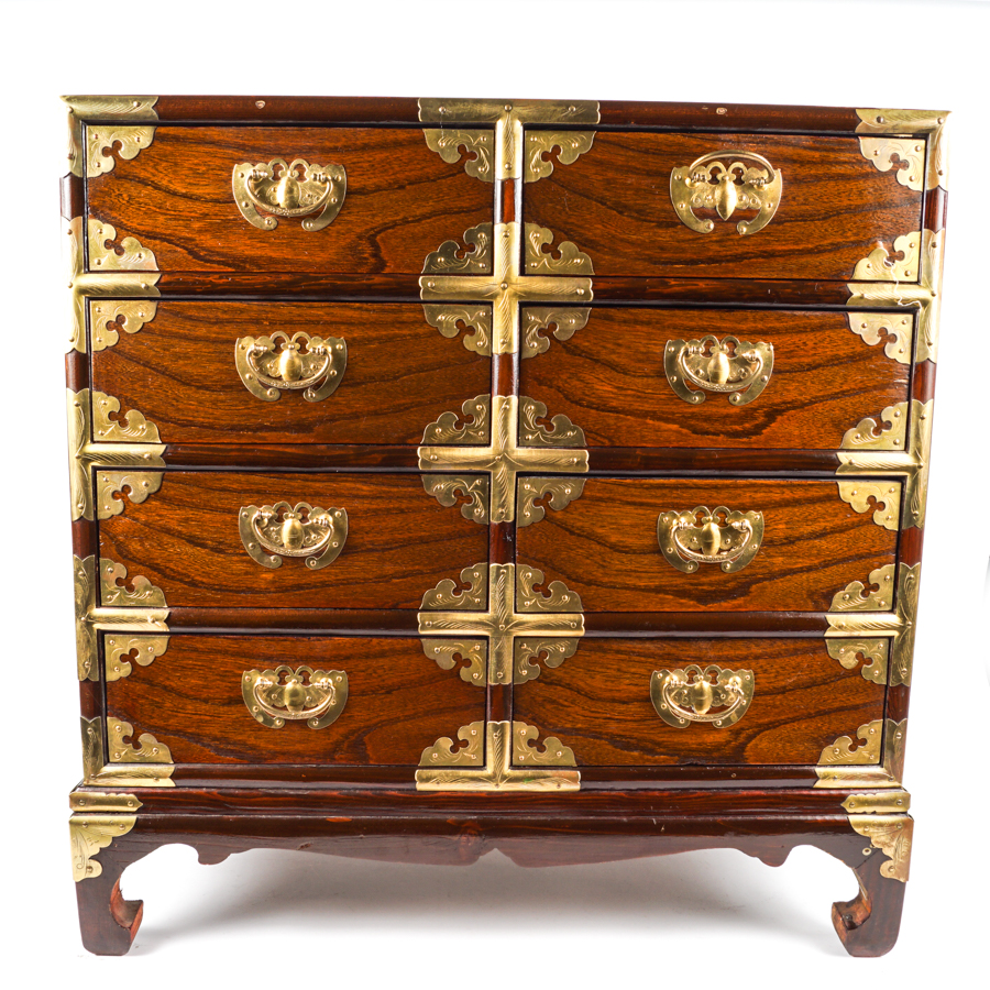 Korean Elm and Brass Chest of Drawers