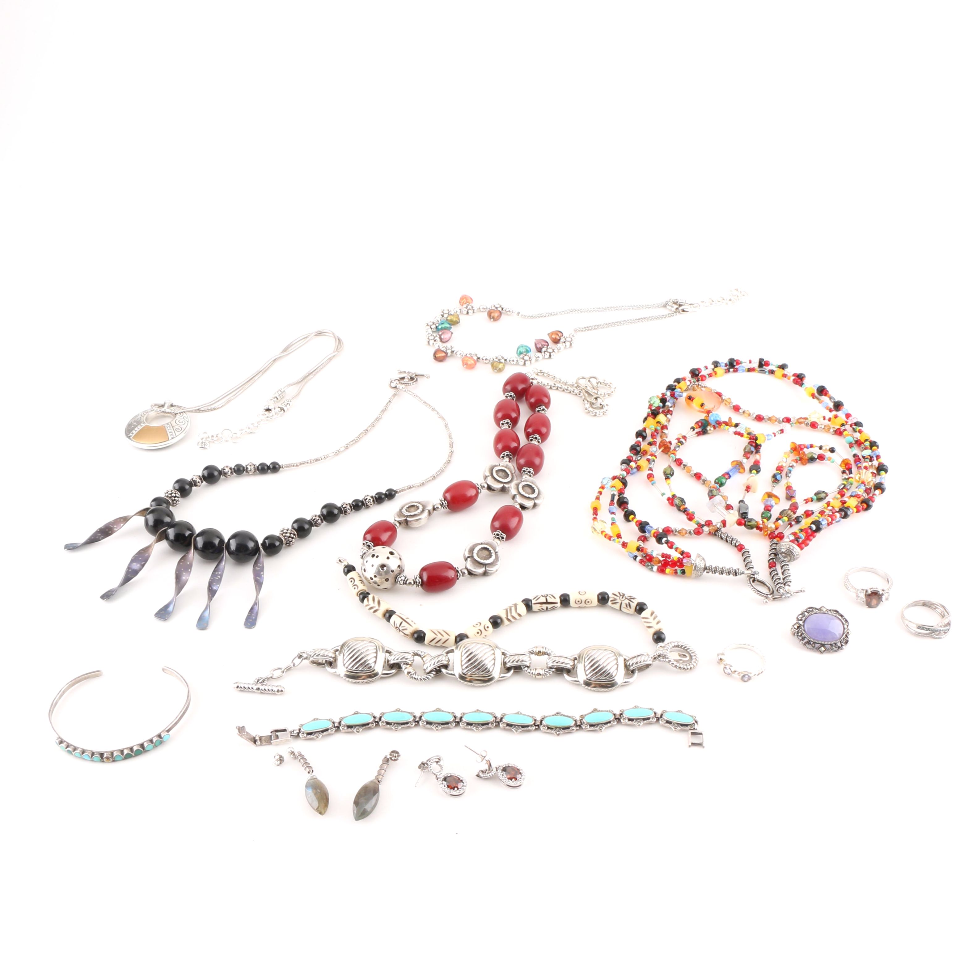 Assortment Of Sterling Silver Jewelry Including Diamonds