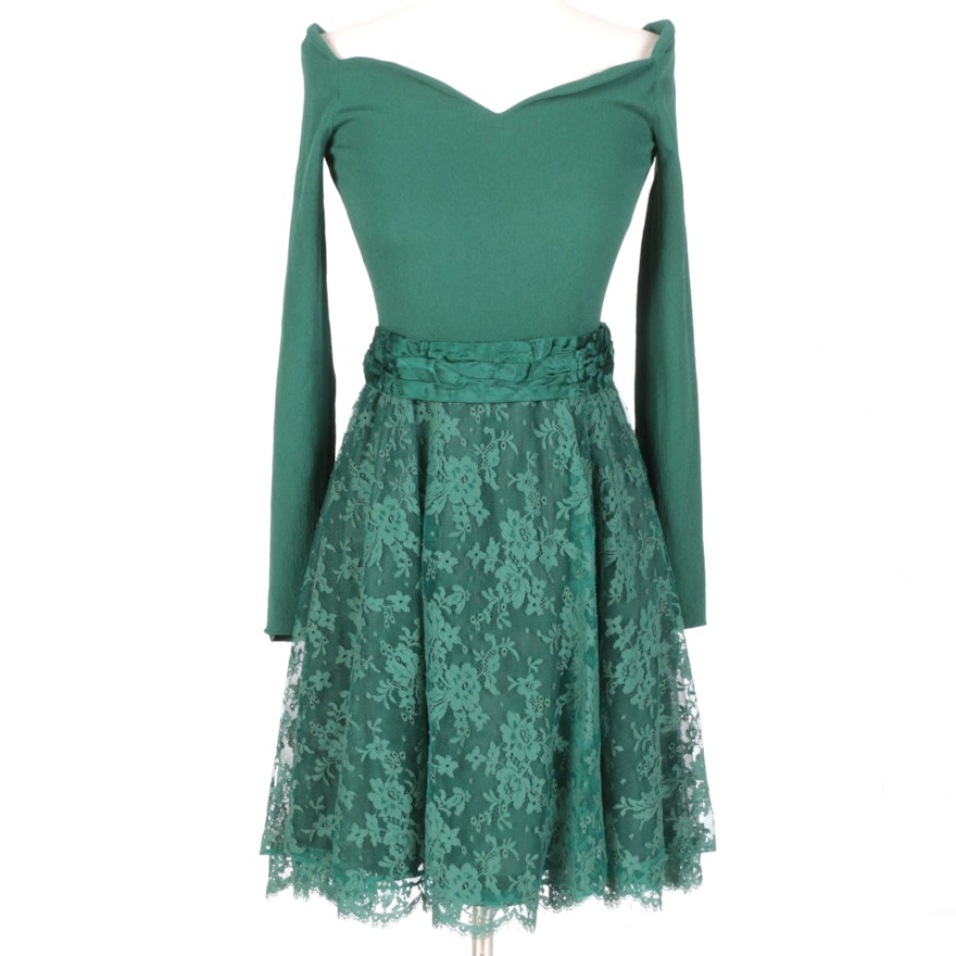 Vintage Rena Lange Sea Green Lace Cocktail Dress