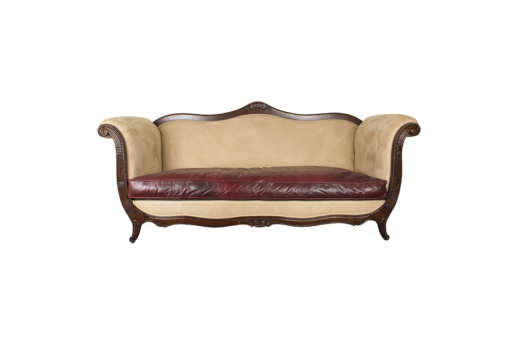 Ultrasuede and Leather Upholstered Couch By Regency House