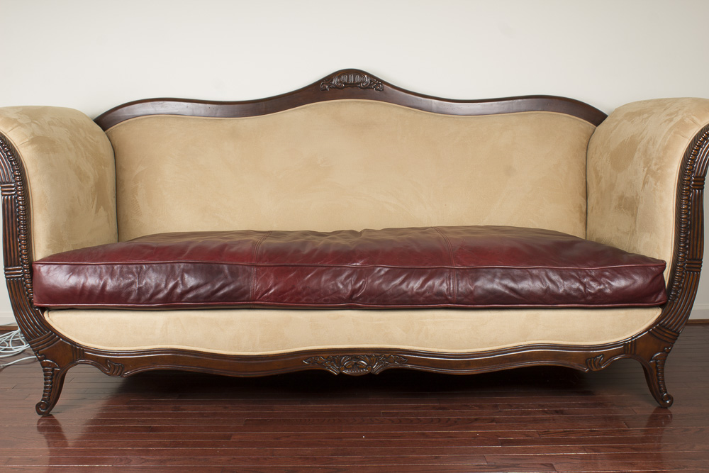Ultrasuede and Leather Upholstered Couch By Regency House
