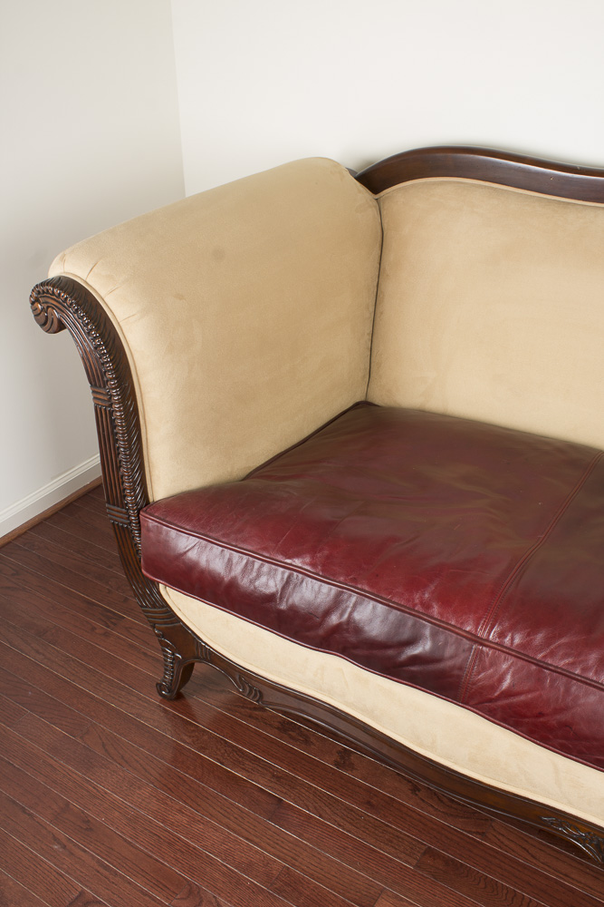 Ultrasuede and Leather Upholstered Couch By Regency House