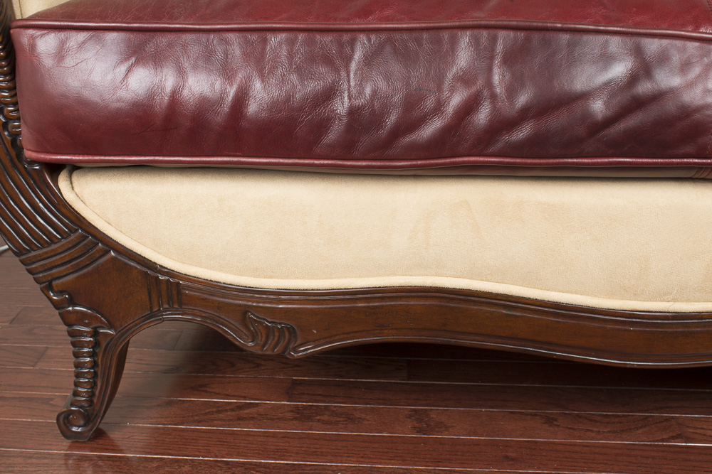 Ultrasuede and Leather Upholstered Couch By Regency House