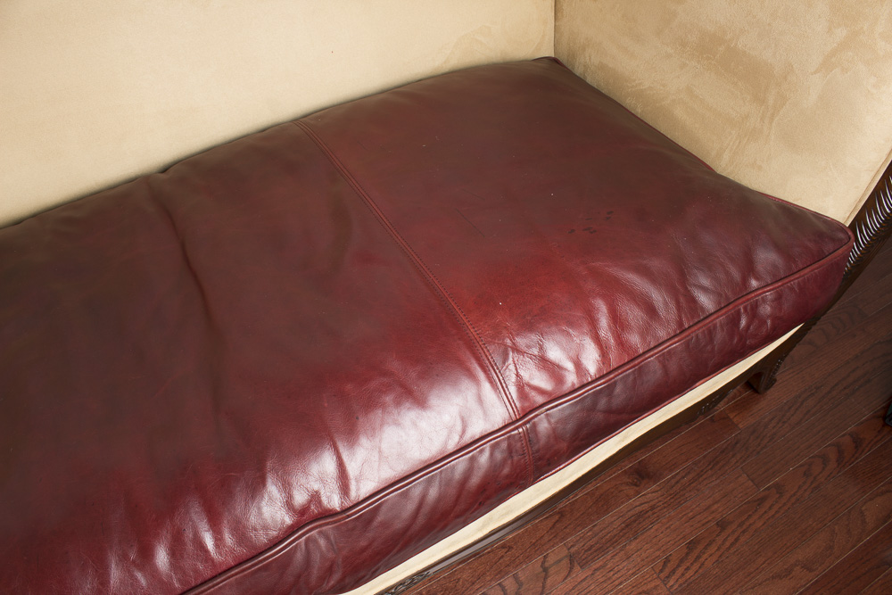 Ultrasuede and Leather Upholstered Couch By Regency House