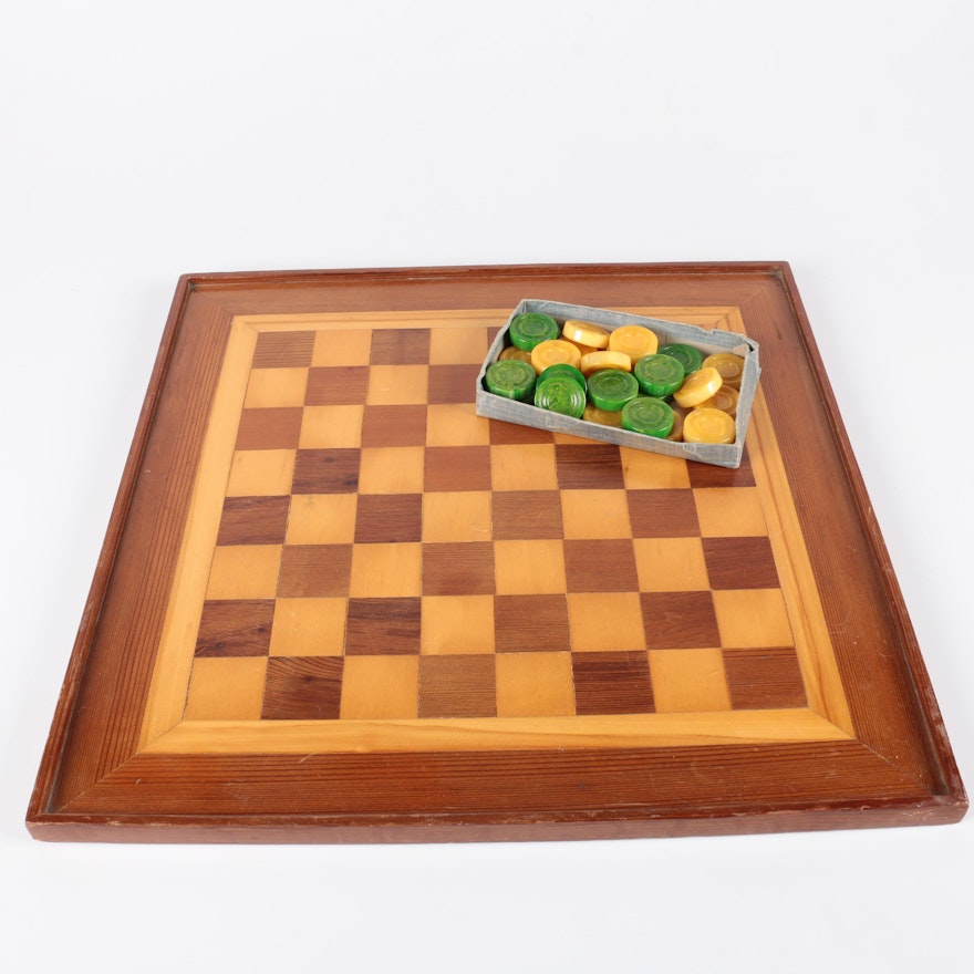 Wood and Plastic Checkers Set