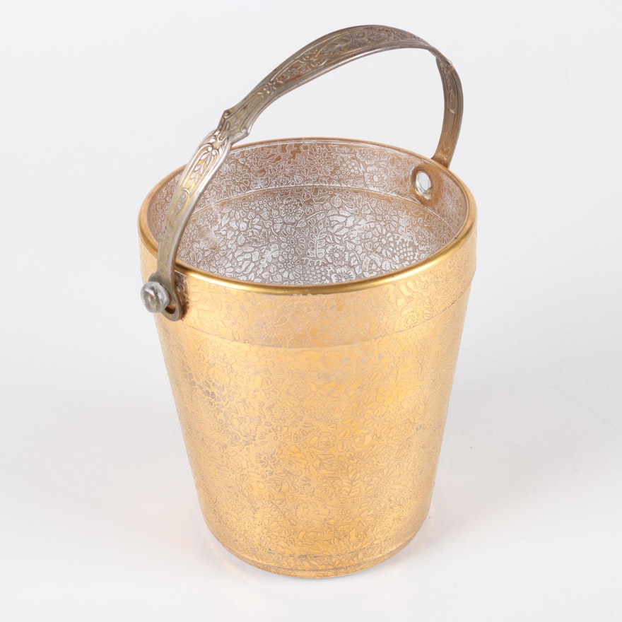 Vintage Gilt Lace Glass Ice Bucket