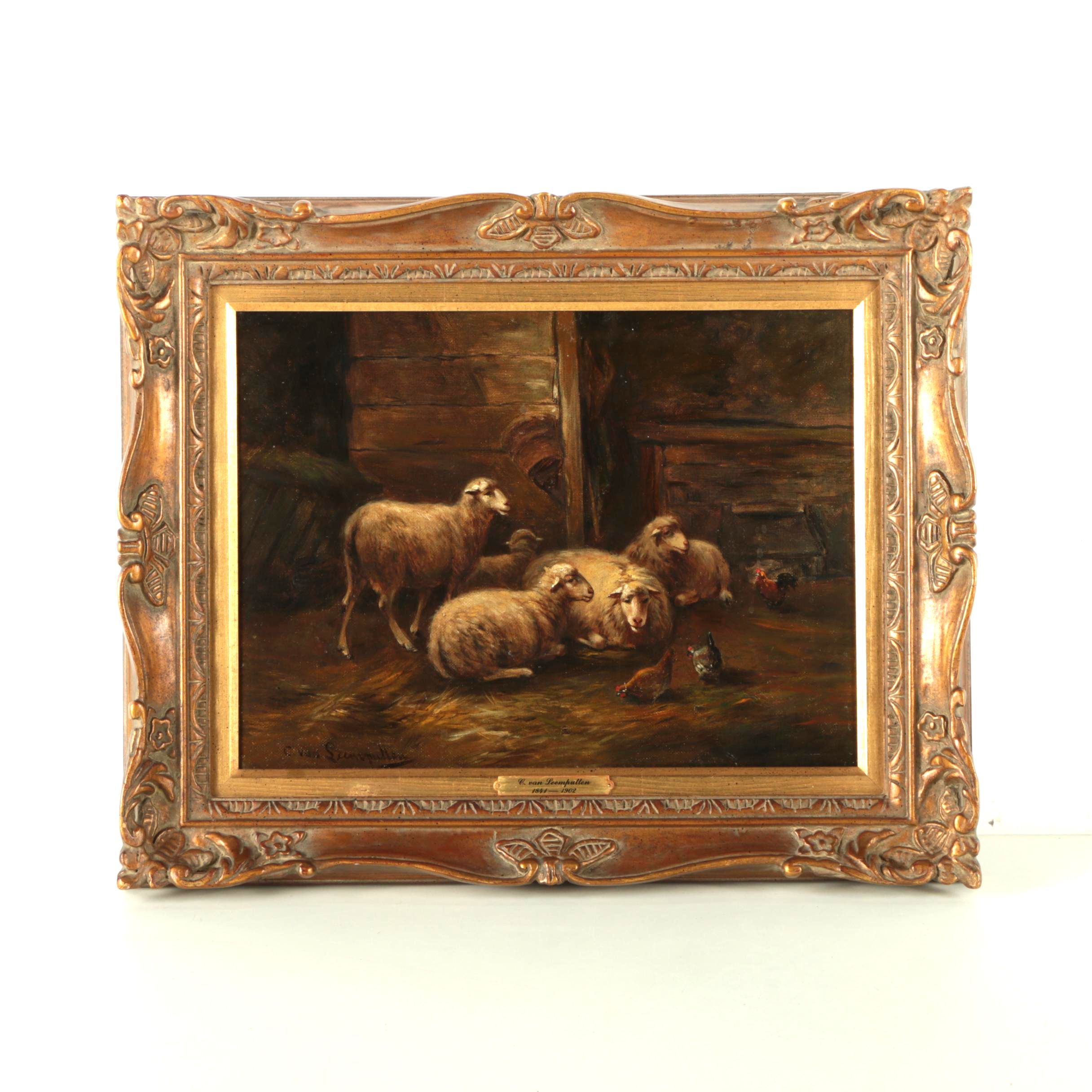 Oil Painting on Canvas in the Manner of Cornelius Van Leemputten of a Farm Scene