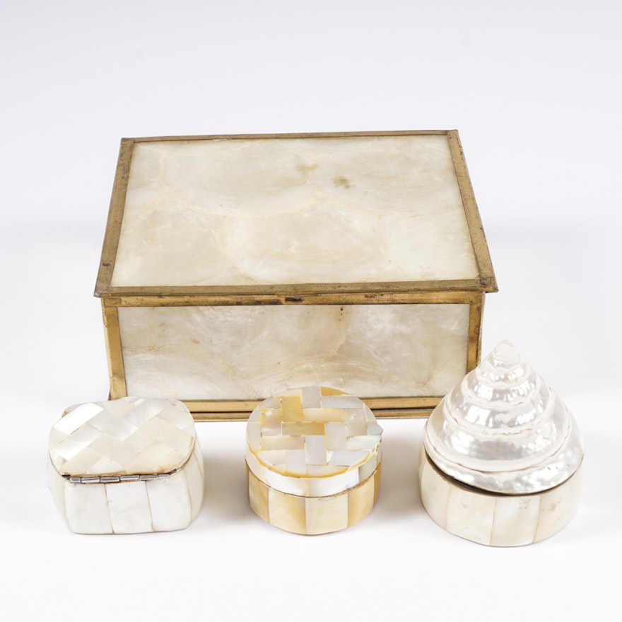 Vintage Shell Decorated Trinket Boxes