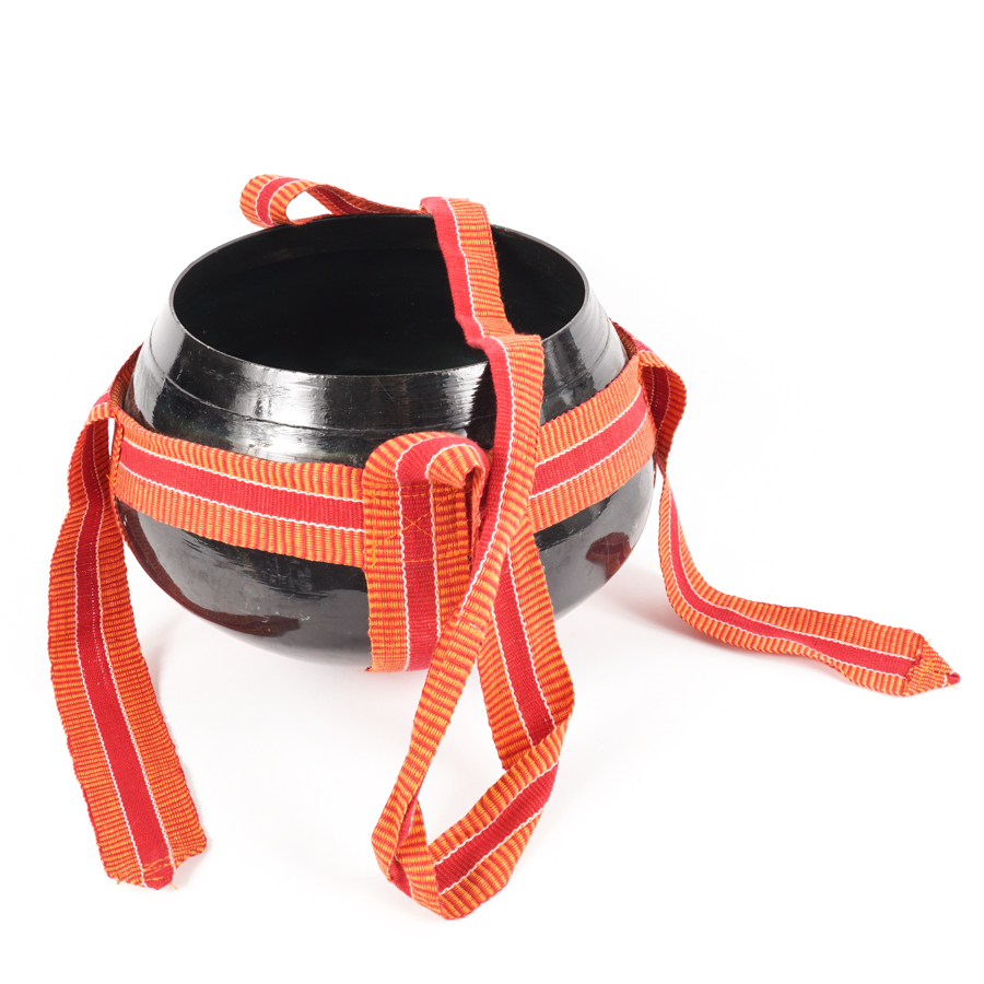 Hanging Metal Bowl with Woven Straps