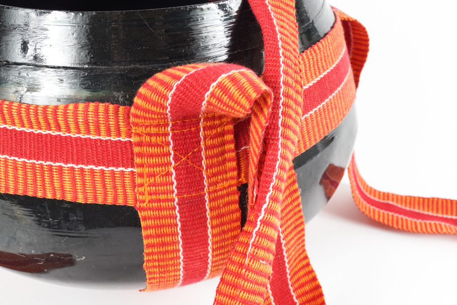 Hanging Metal Bowl with Woven Straps