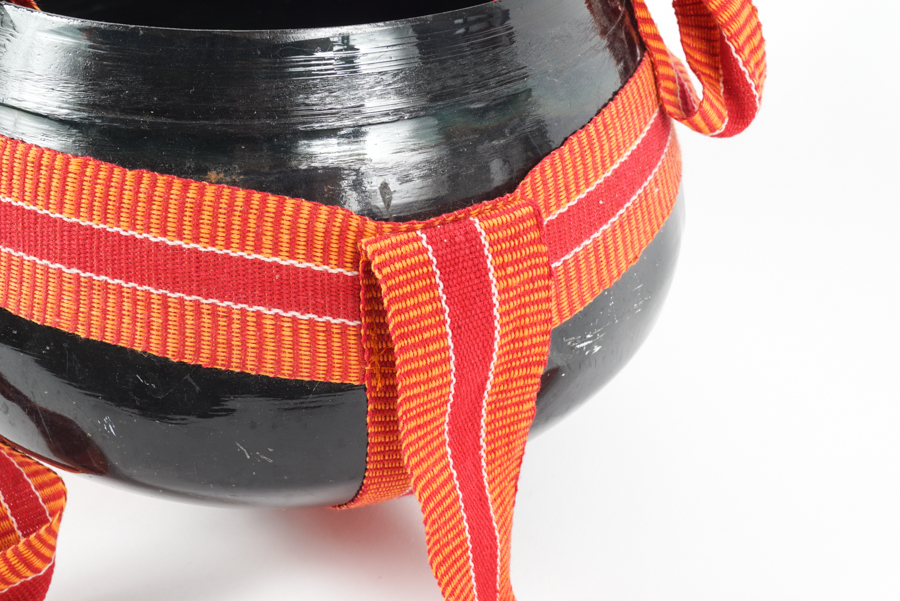 Hanging Metal Bowl with Woven Straps