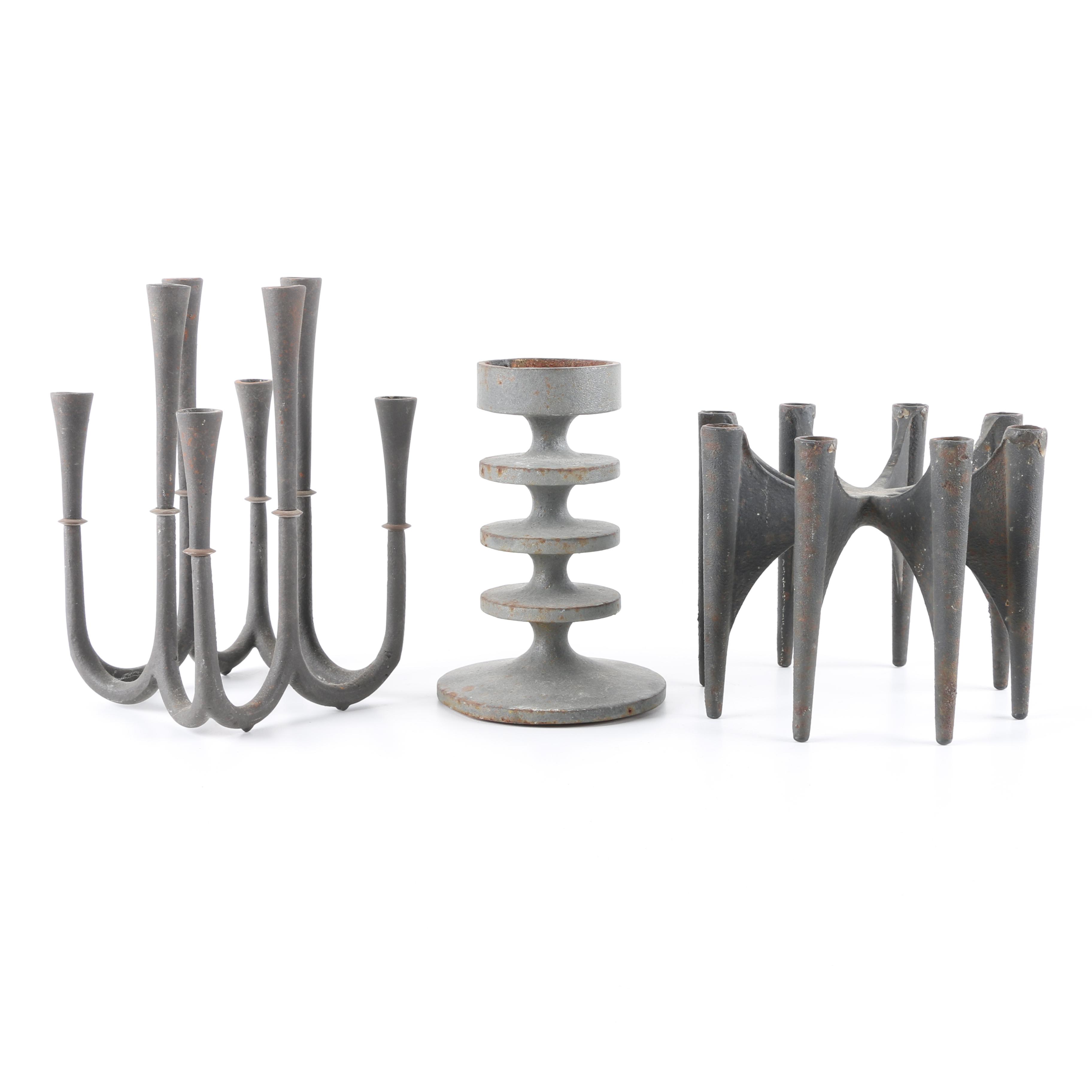 Vintage Mid Century Modern Cast Iron Candle Holders by Dansk and Robert Welch