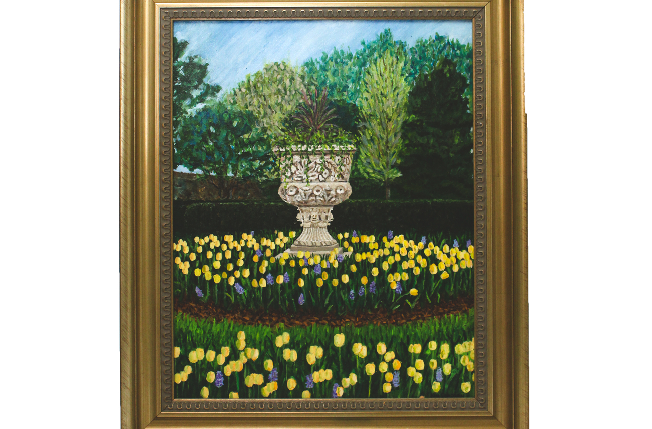 Kim Corcoran Acrylic Painting of Garden Scene