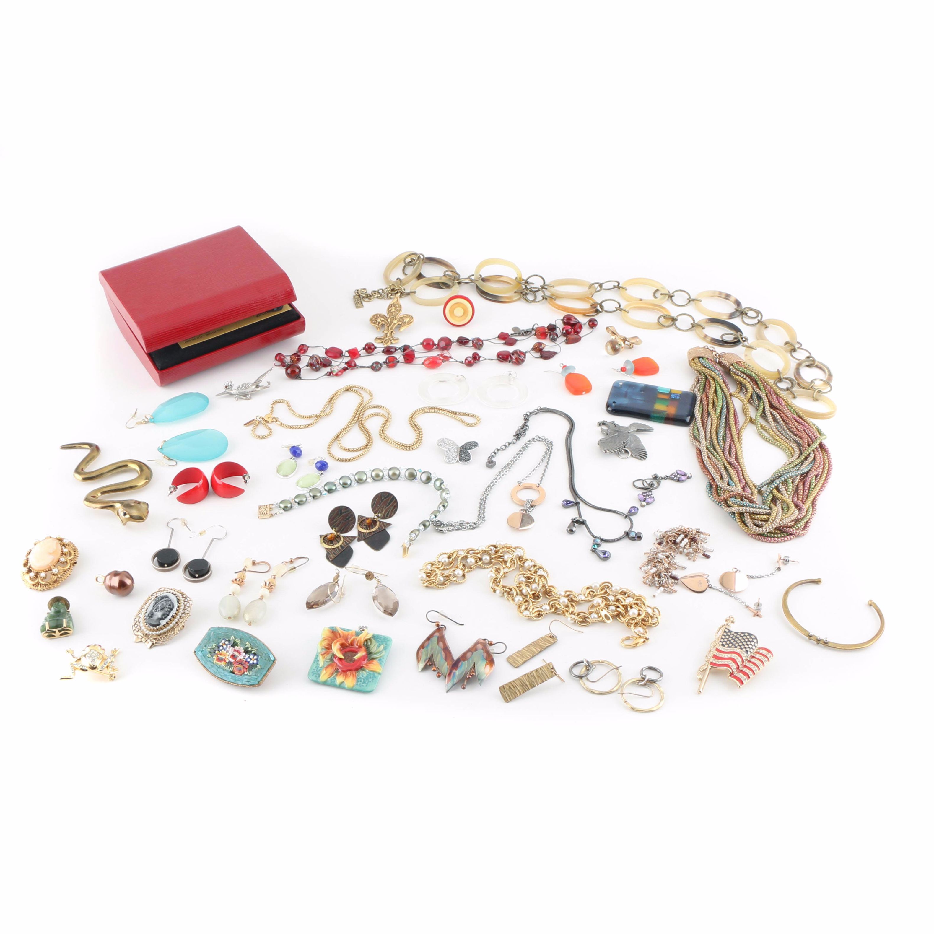 An Assortment of Costume Jewelry Featuring Franz Porcelain