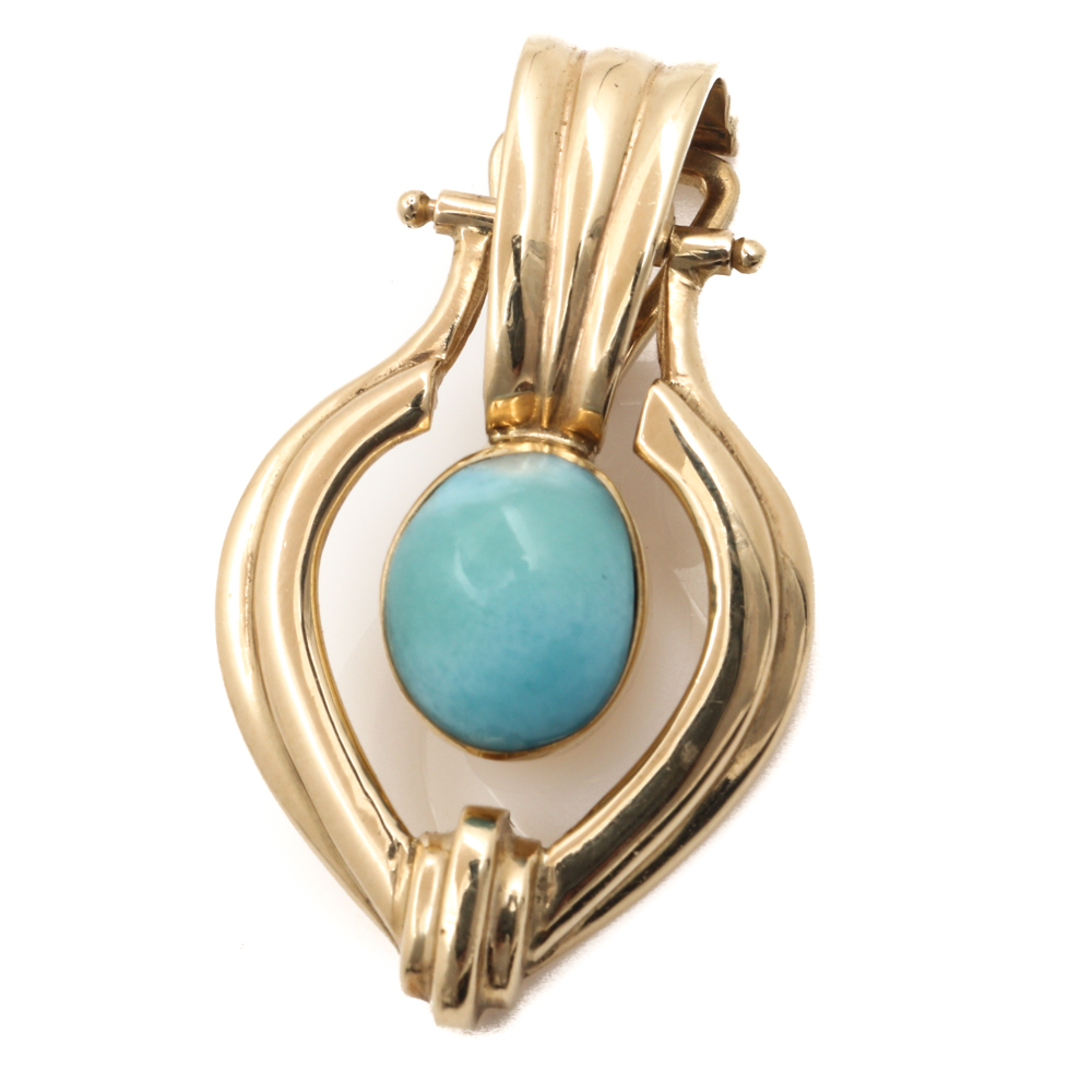 14K Yellow Gold Larimar Pendant Enhancer