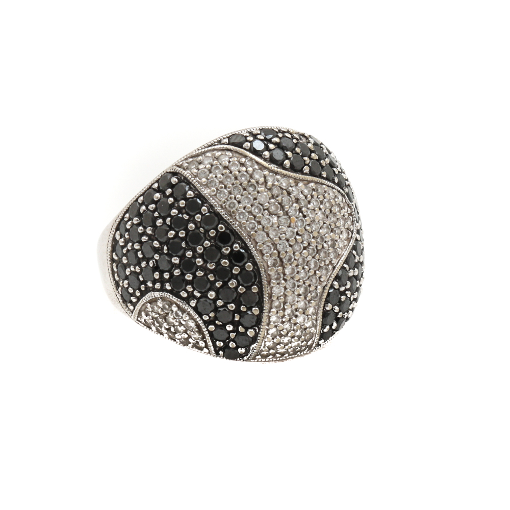 14K White Gold 1.92 CTW Diamond and Black Diamond Dome Ring