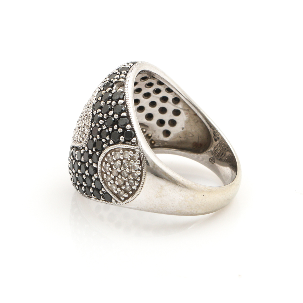14K White Gold 1.92 CTW Diamond and Black Diamond Dome Ring