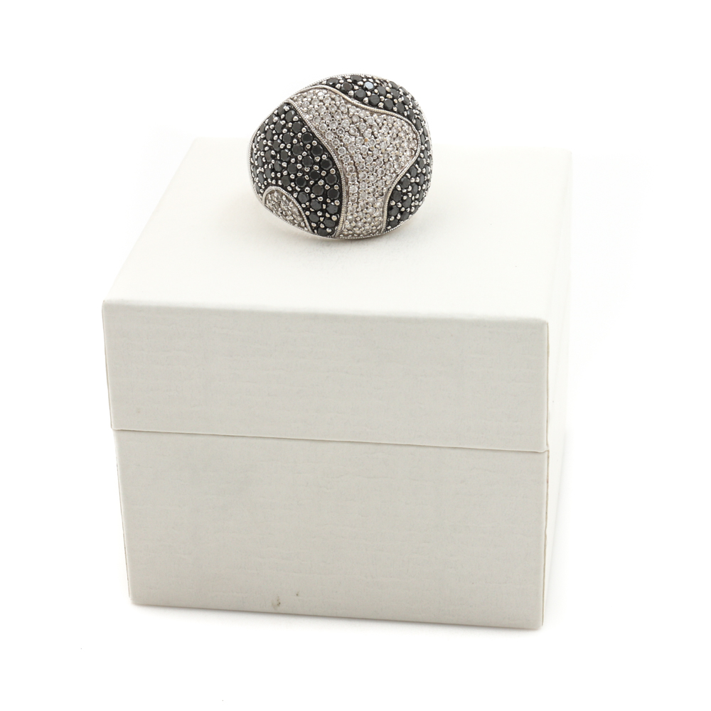 14K White Gold 1.92 CTW Diamond and Black Diamond Dome Ring