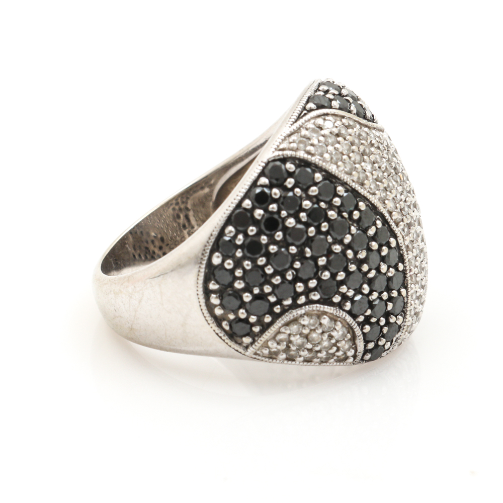 14K White Gold 1.92 CTW Diamond and Black Diamond Dome Ring