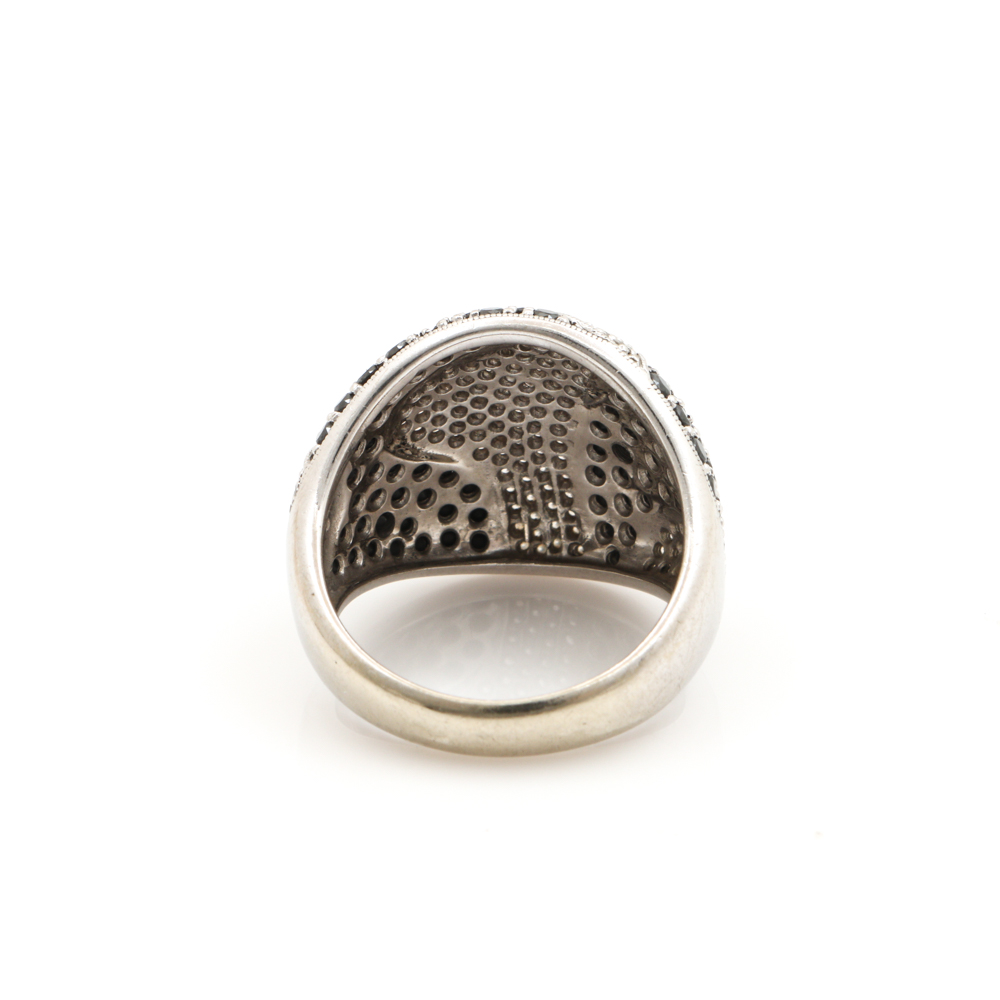 14K White Gold 1.92 CTW Diamond and Black Diamond Dome Ring