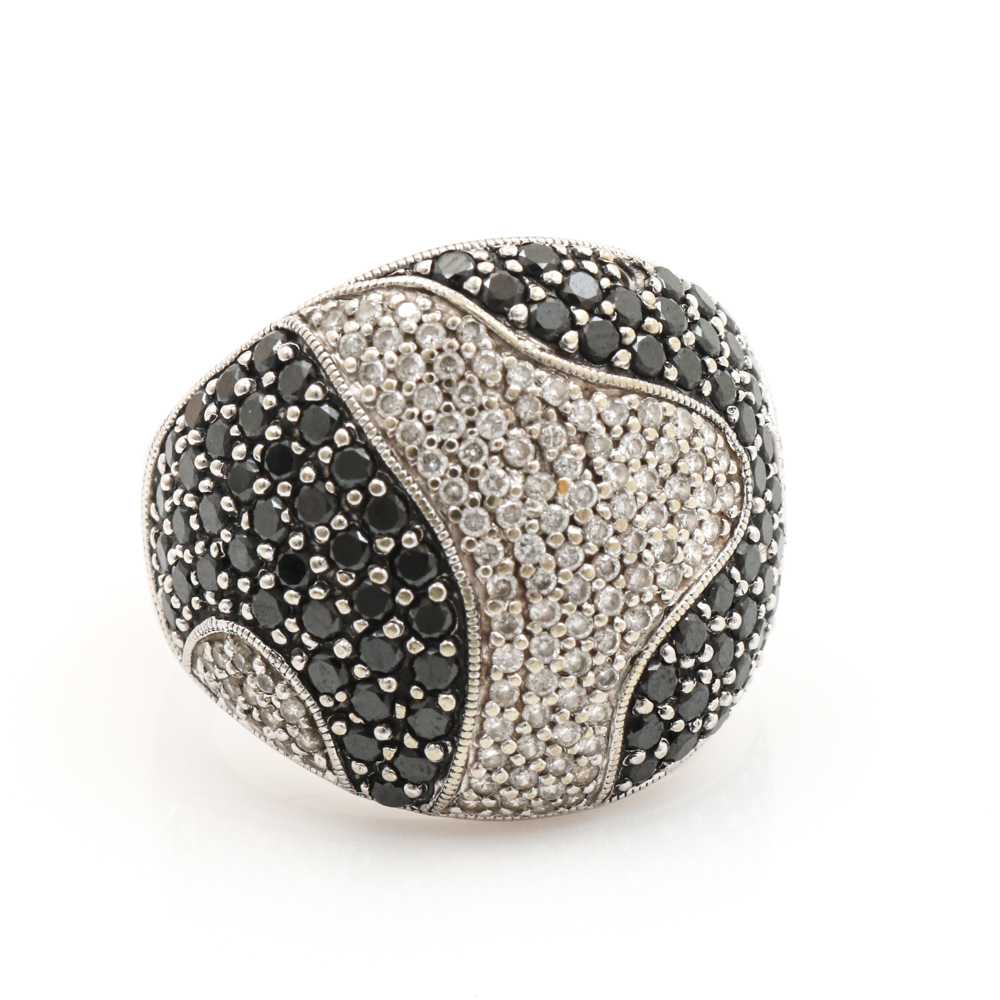 14K White Gold 1.92 CTW Diamond and Black Diamond Dome Ring