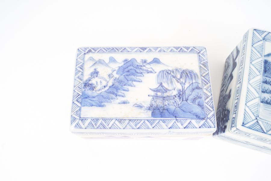 Chinese Blue and White Porcelain Trinket Boxes