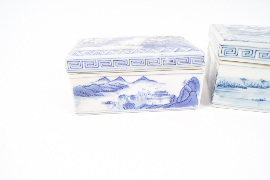 Chinese Blue and White Porcelain Trinket Boxes