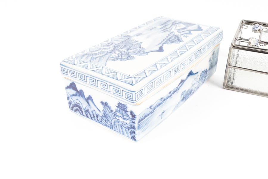Chinese Blue and White Porcelain Trinket Boxes
