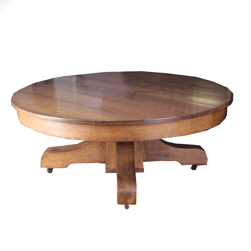 Mission-Style Round Oak Pedestal Coffee Table