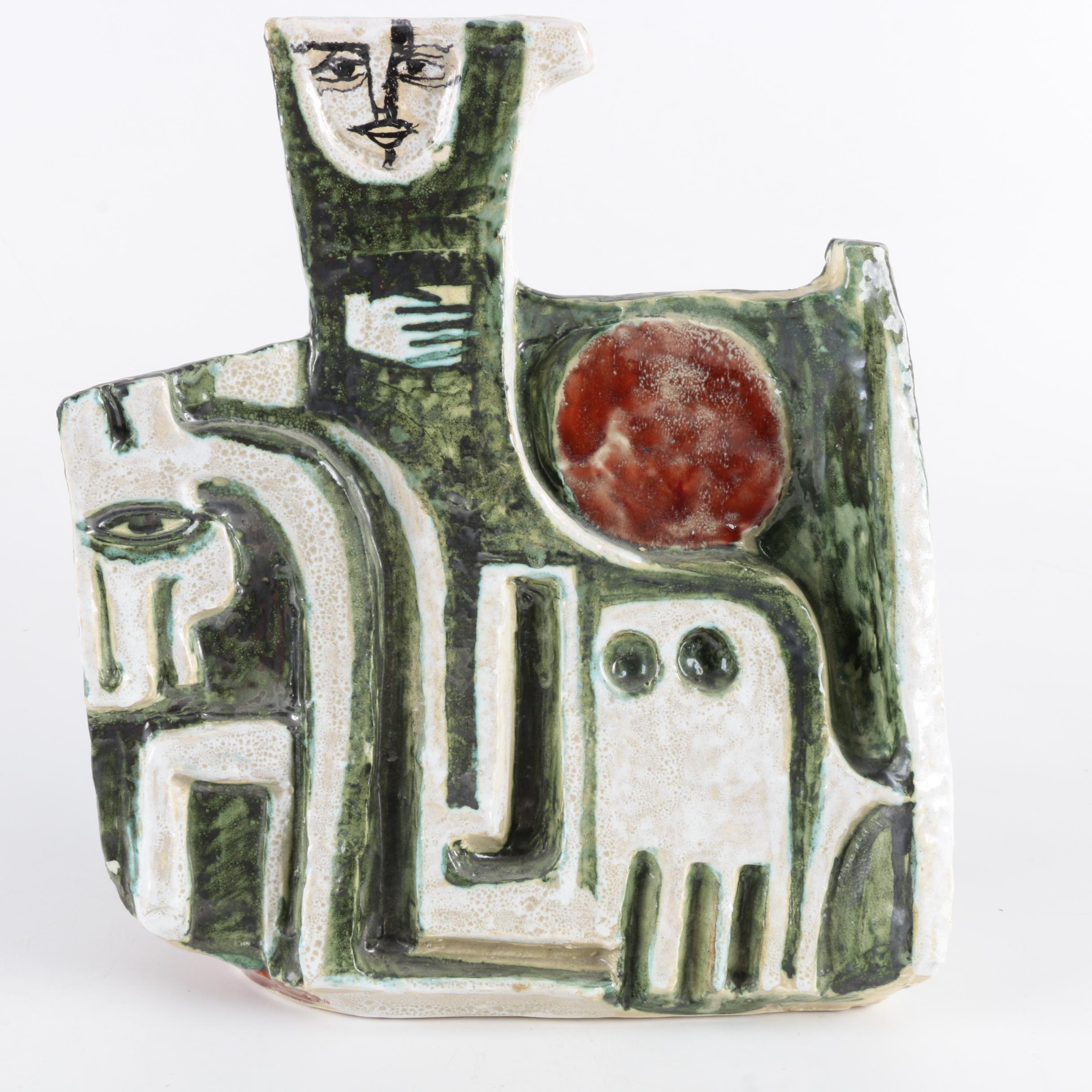 Signed Modernist Elio Schiavon Handbuilt Stoneware Vase