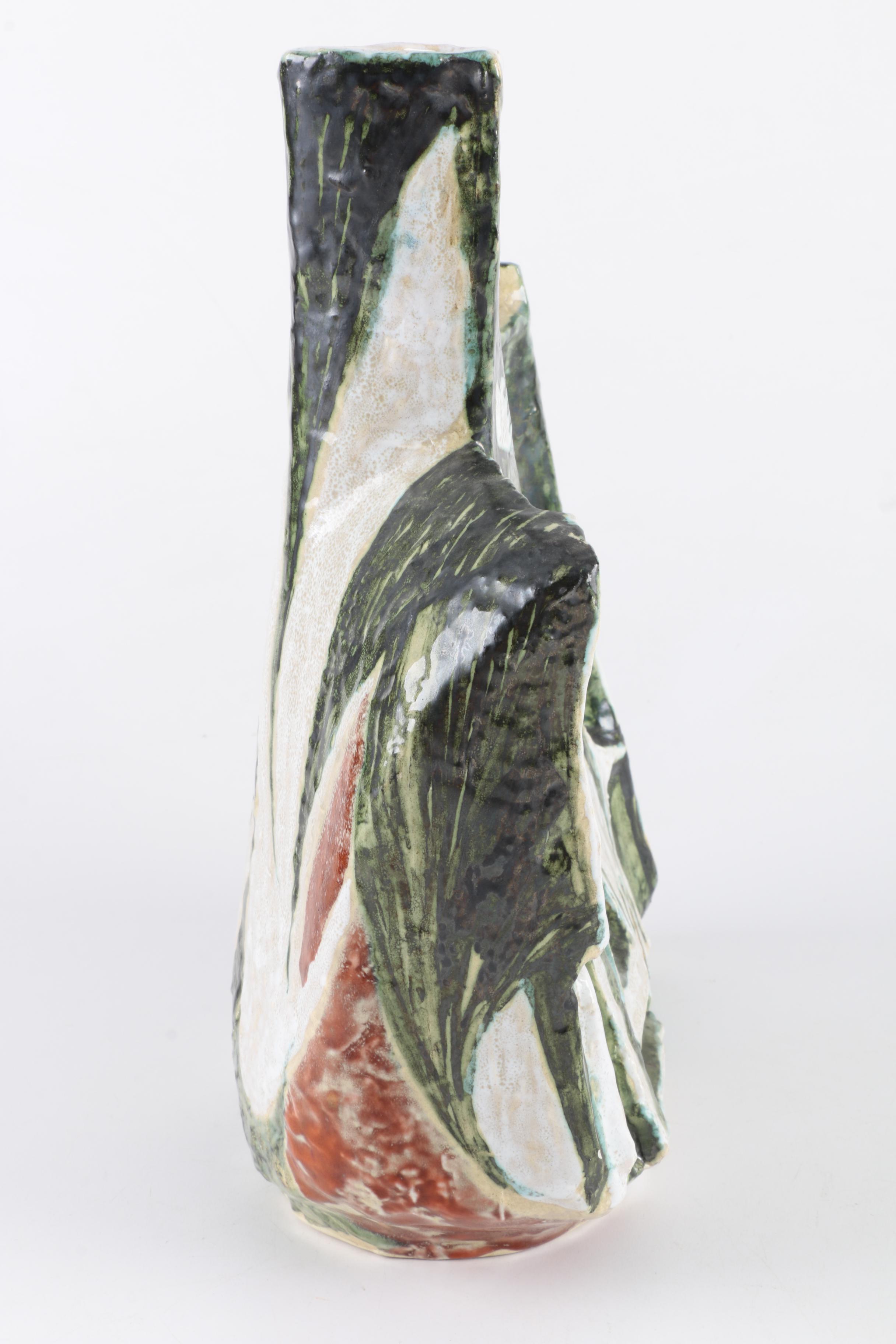 Signed Modernist Elio Schiavon Handbuilt Stoneware Vase