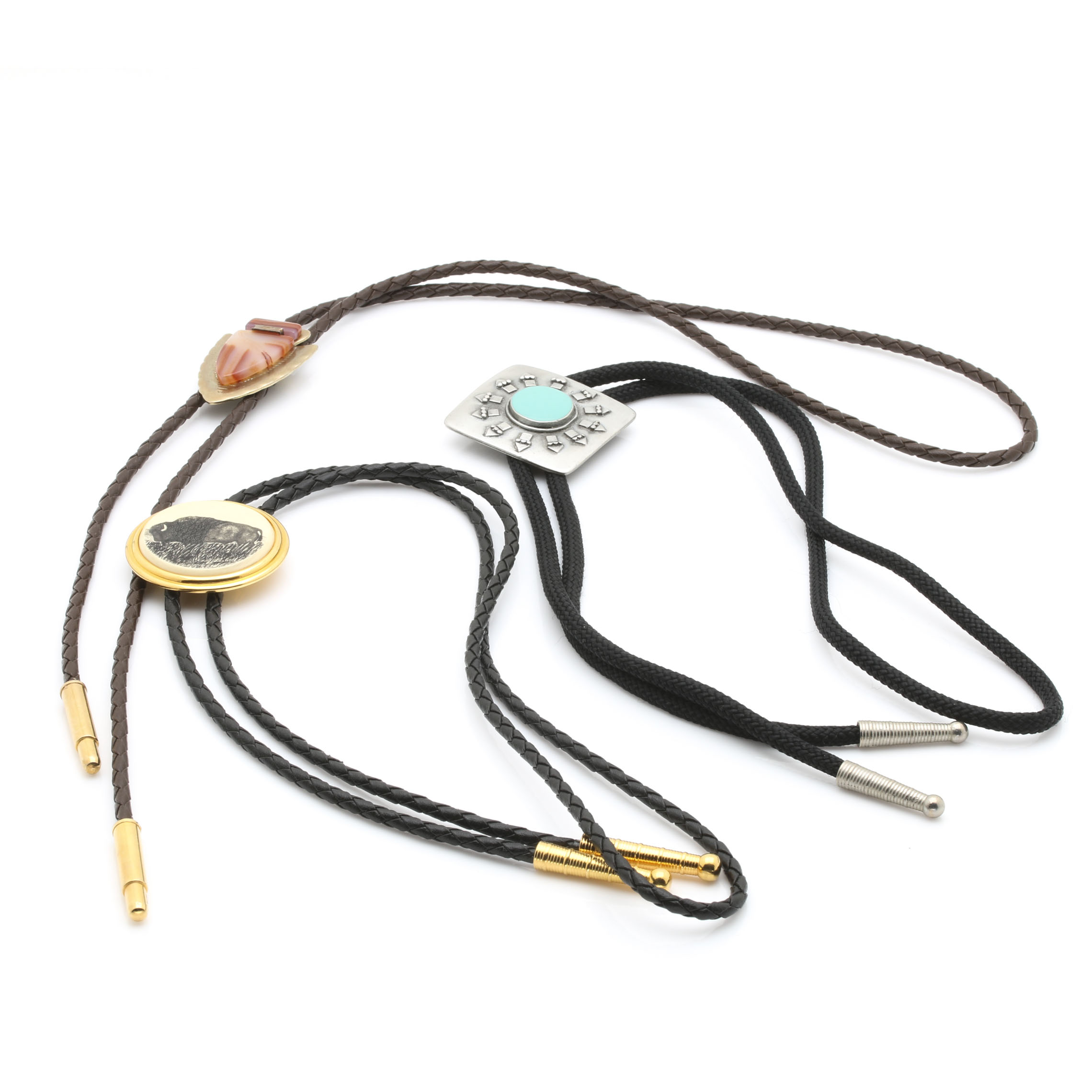 Native American Inspired Gemstone and Buffalo Motif Bolo Ties