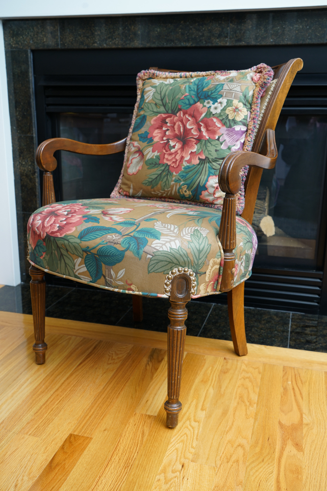 Vintage Louis XVI Style Arm Chairs with Accent Pillows